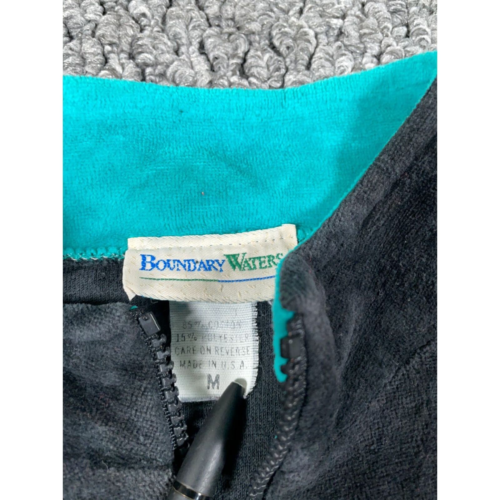 Velour VTG Boundary Waters Velour Zip Track Jacket Women's Medium Black Pink Teal Retro Unlined 90s 80s Classic Hipster Size M / US 6-8 / IT 42-44 - 3 Thumbnail