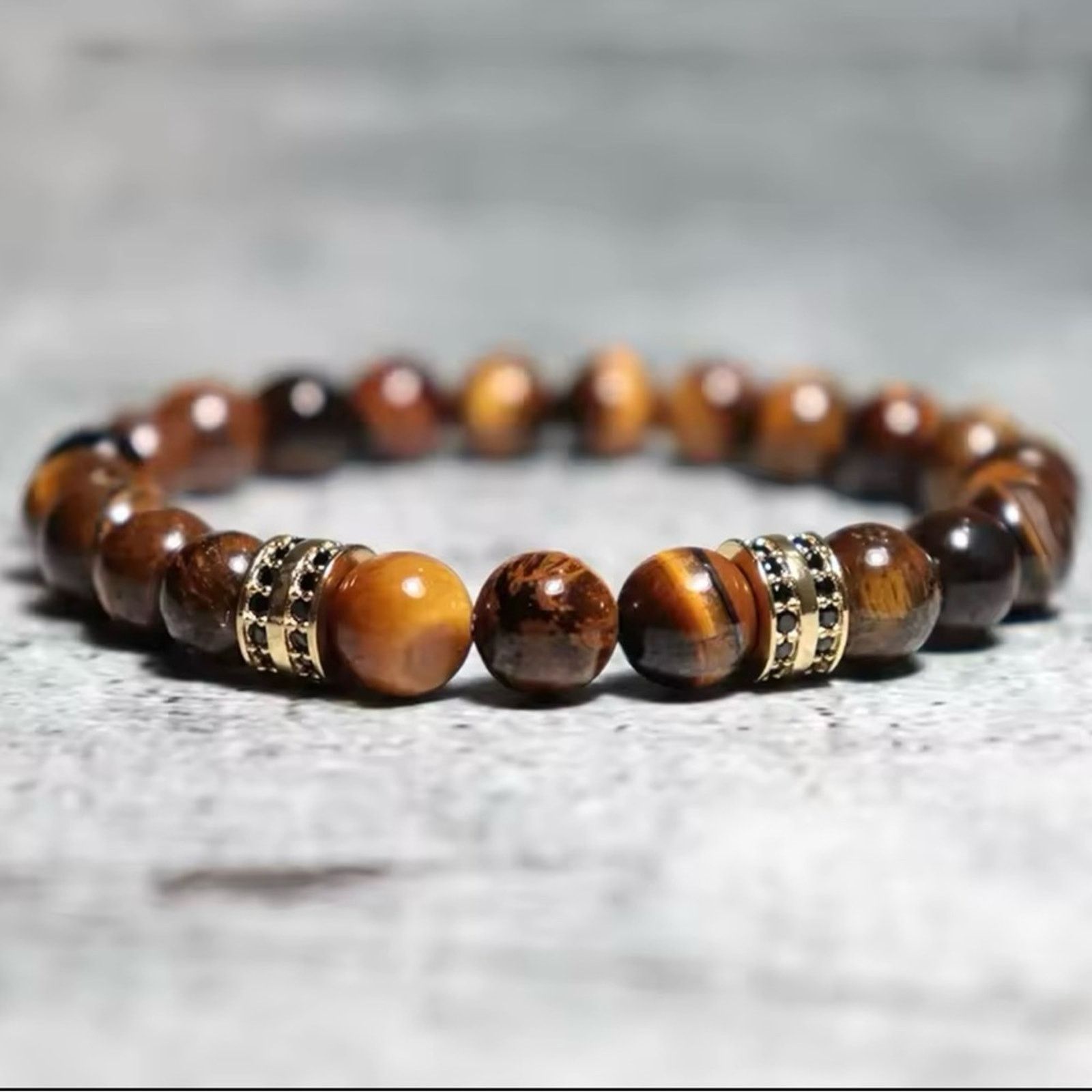 Other 2Pcs Men Bracelet Set Natural Tiger eye Beads Stone Bracelet Size ONE SIZE - 4 Thumbnail