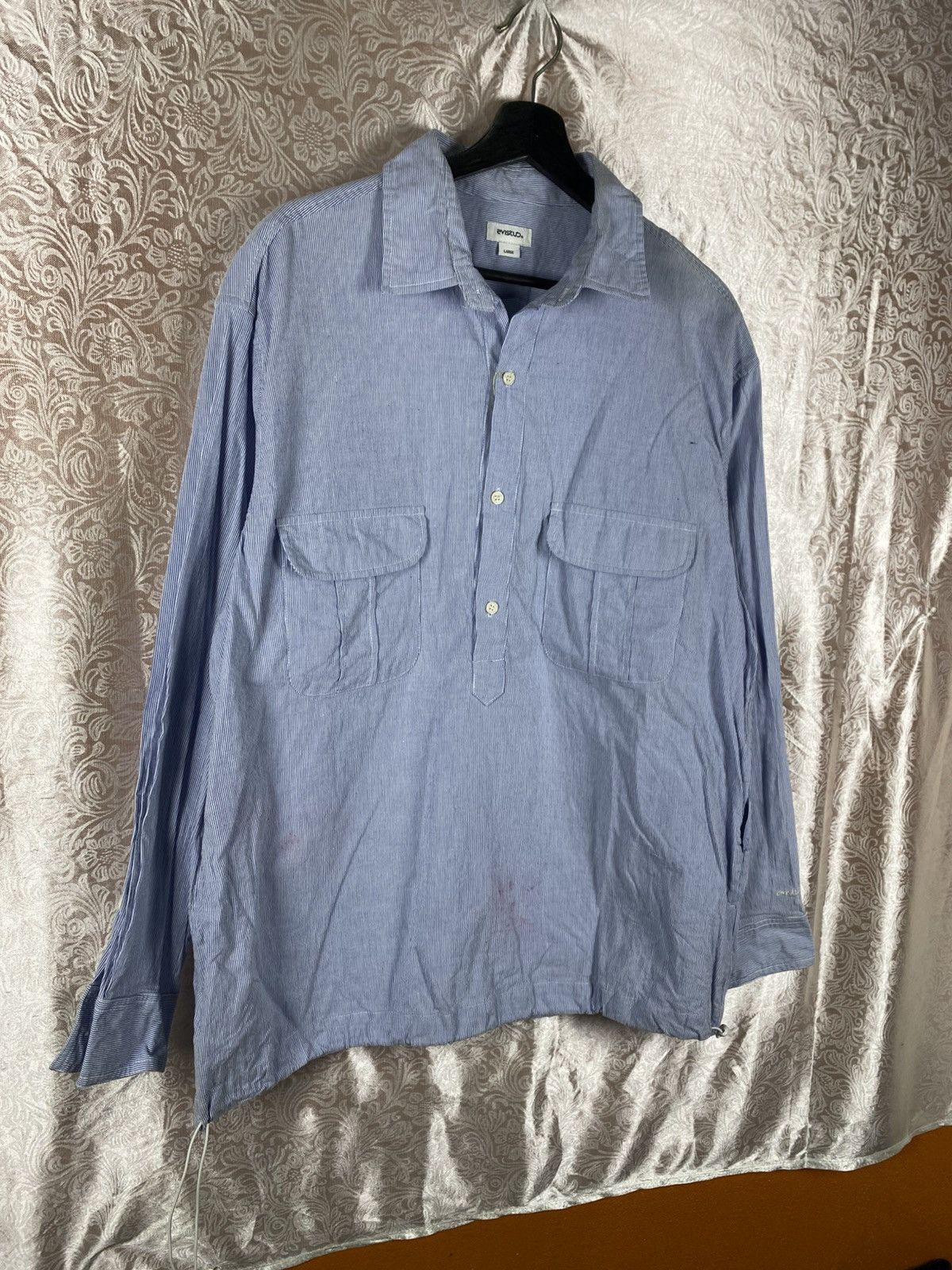 Japanese Brand Evistud Blue Stripe Pullover Shirt Jacket Double Pocket Size US L / EU 52-54 / 3 - 5 Thumbnail