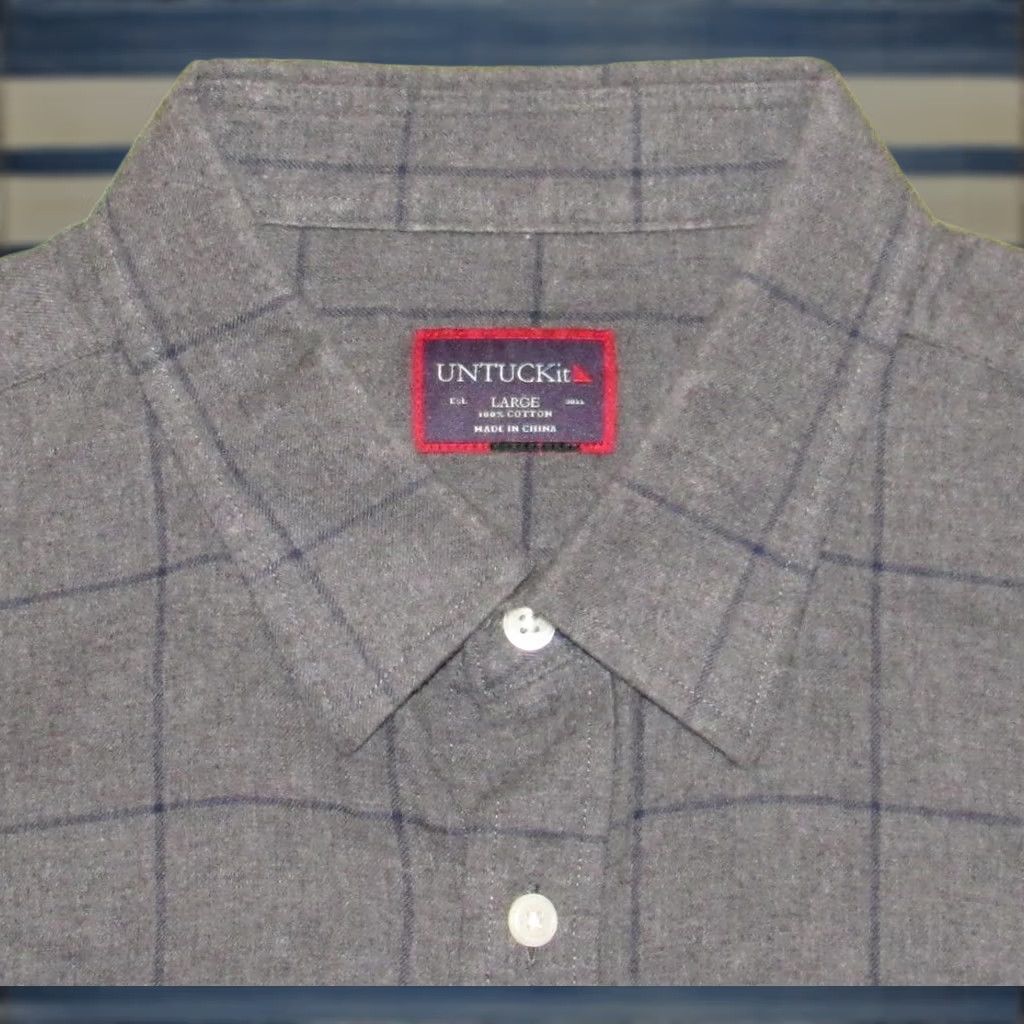 UNTUCKit UNTUCKIT Grey Long Sleeve Windowpane Button Down Shirt Large L Mens Size US L / EU 52-54 / 3 - 1 Thumbnail