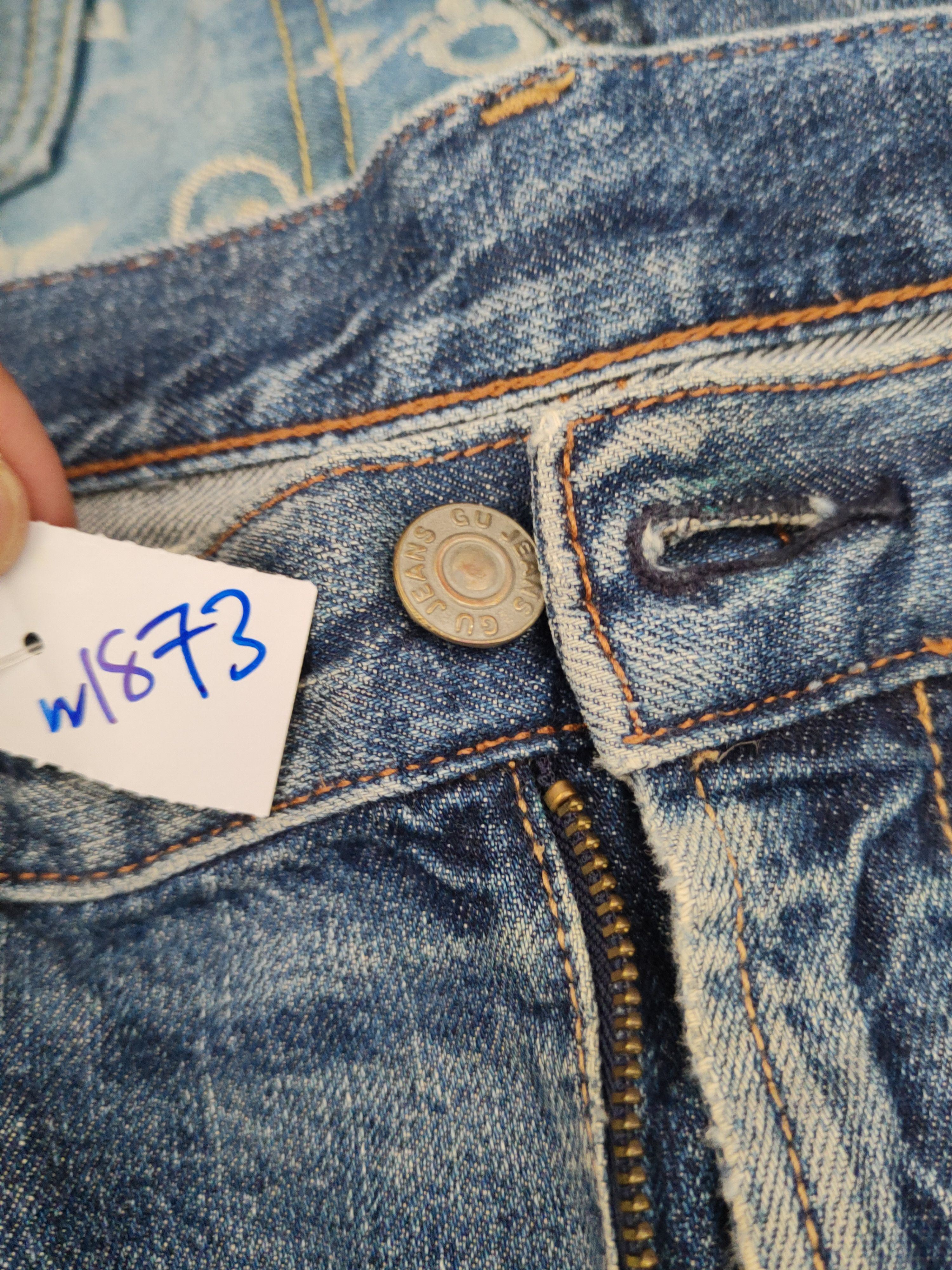 GU GU Dark Blue Distressed Ripped denim Jeans #W1873 Size US 33 - 14 Thumbnail