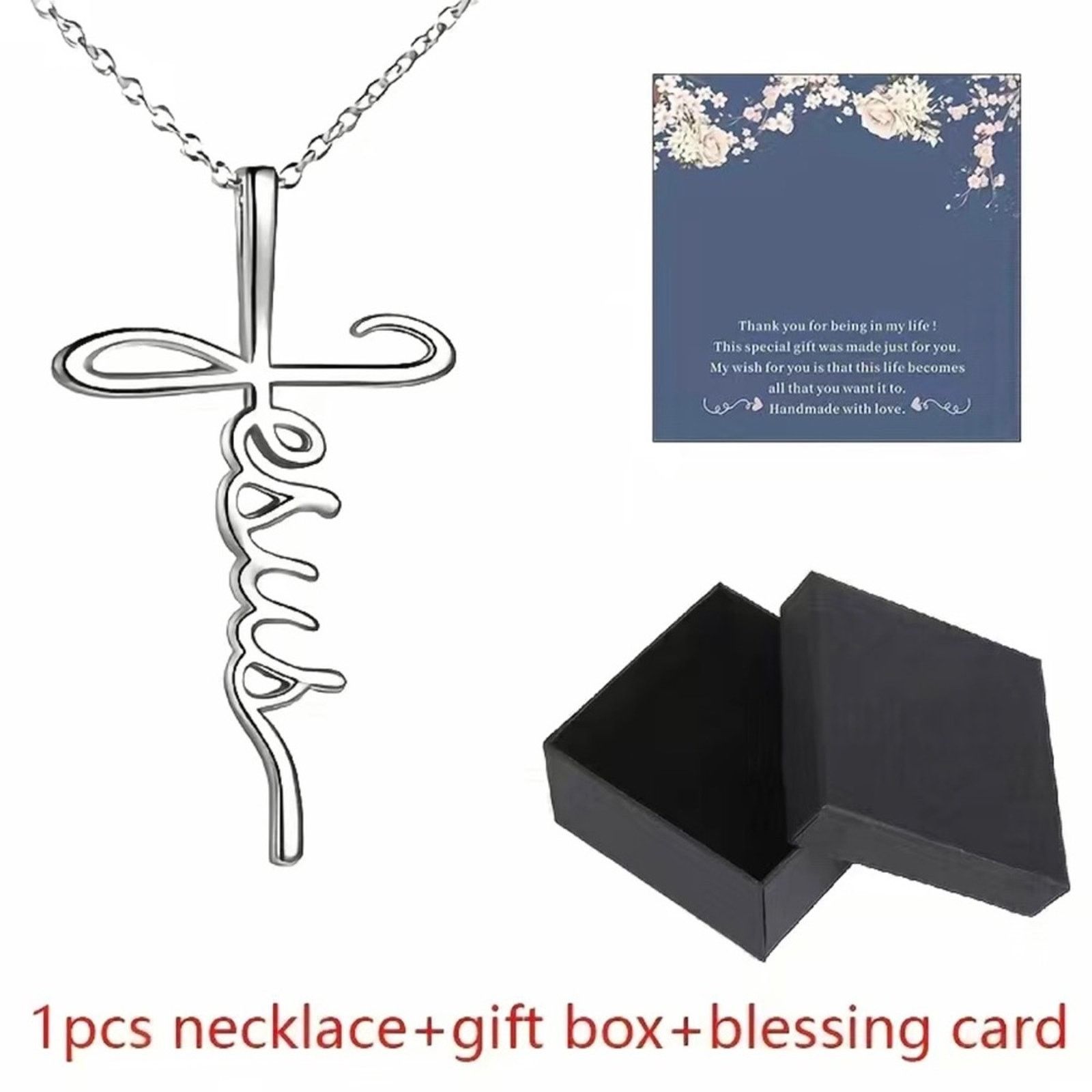 Jewelry Religious Jesus silver necklace gift box blessing card Size ONE SIZE - 7 Thumbnail