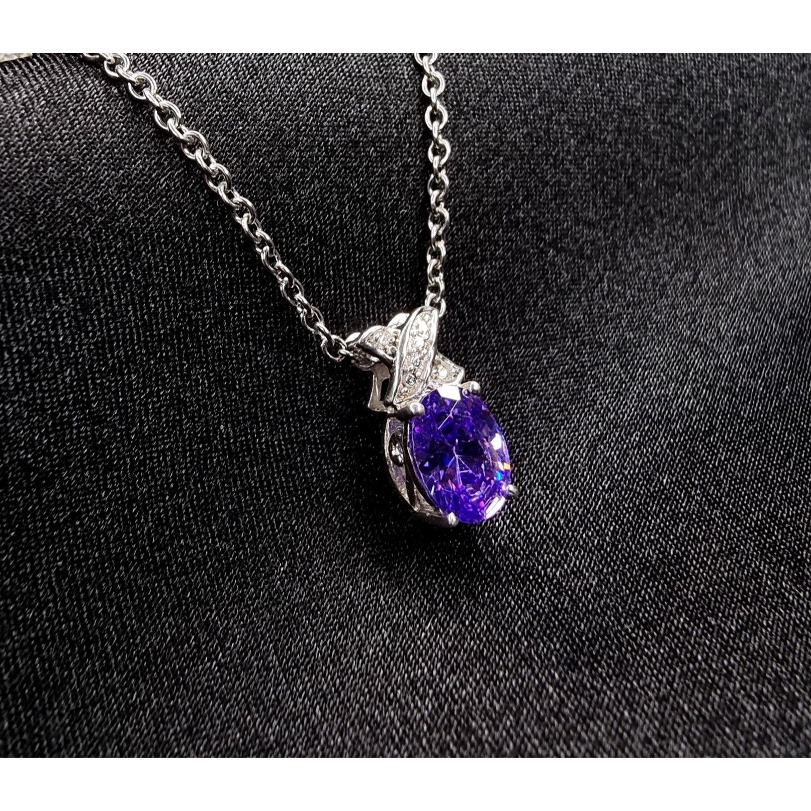 Vintage STS Signed 925 Sterling Silver Amethyst Pendant Necklace Size ONE SIZE - 1 Thumbnail