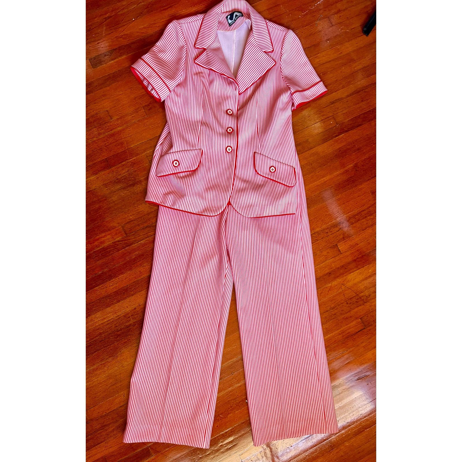 Vintage Vintage 70’s Jack Winter Red White Striped Pant Set Large Size 34" / US 12 / IT 48 - 1 Thumbnail