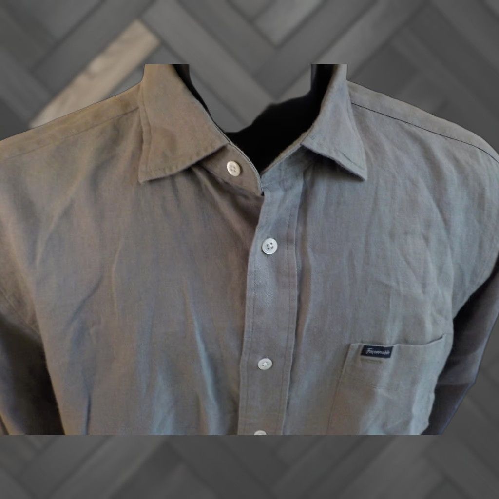 Faconnable FACONNABLE Classique Deauville LS Button Front Shirt Gray Linen SZ LARGE Mens Shirt Linen Button-Up Long Sleeve Plain Solid Faconnable Label Pocket Size US L / EU 52-54 / 3 - 1 Thumbnail