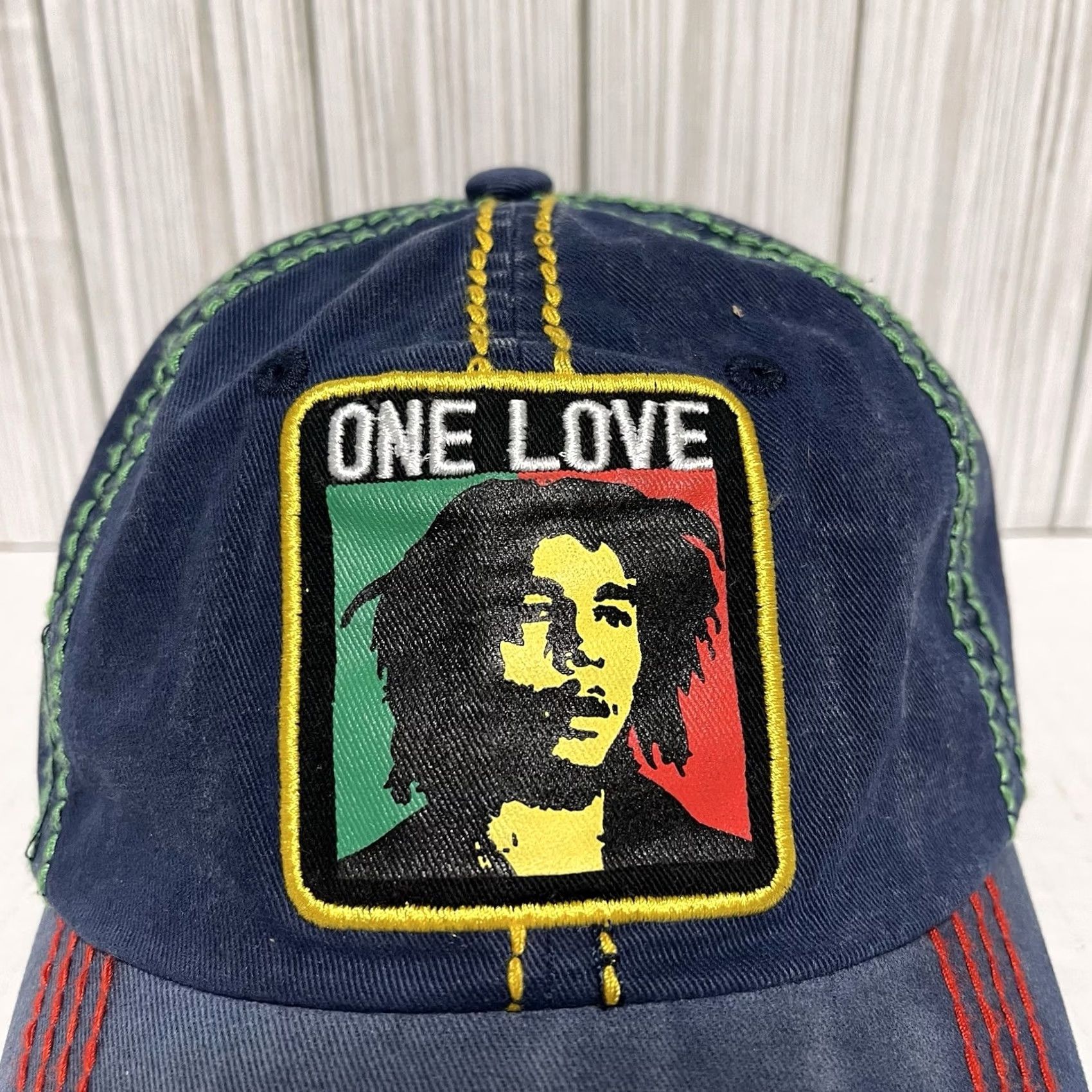 Vintage Bob Marley Hat Cap One Love Mens Dad Strap Back Navy Blue Casual Adjustable Hat Size ONE SIZE - 2 Thumbnail