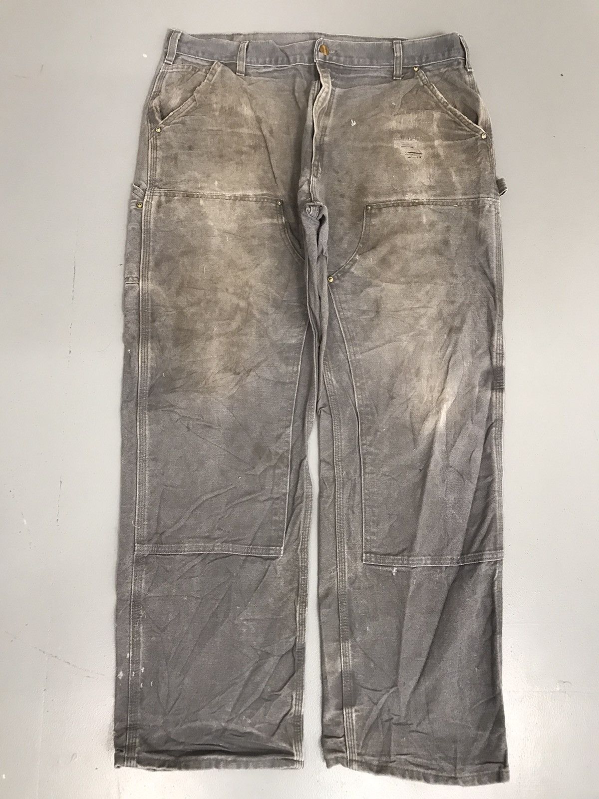 image of Sun Faded Carhartt B01 Gvl Double Knee Denim in Grey, Men's (Size 38)