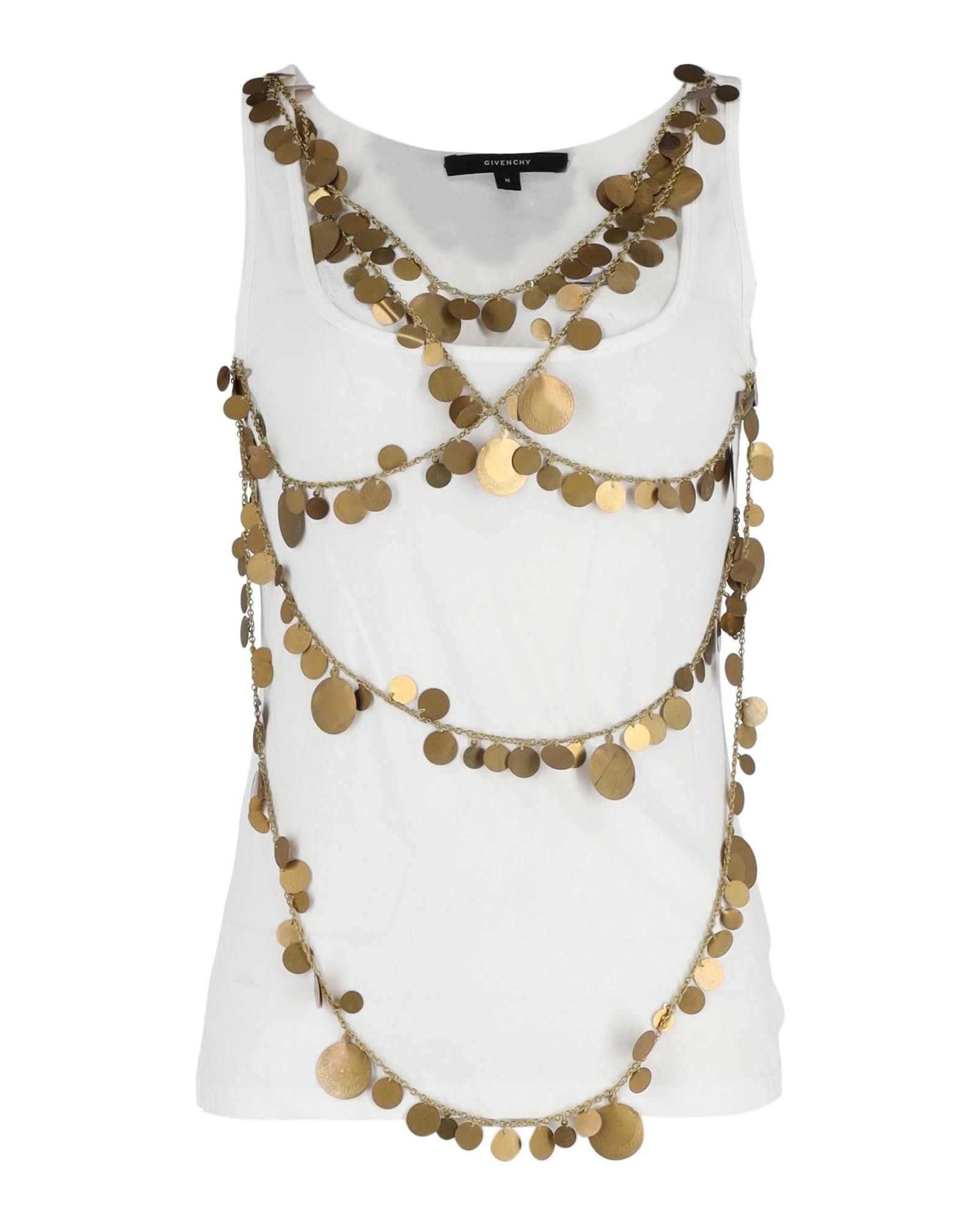 image of Opulent Givenchy Sleeveless Top With Golden Coins In Premium Cotton in White, Women's (Size Medium)