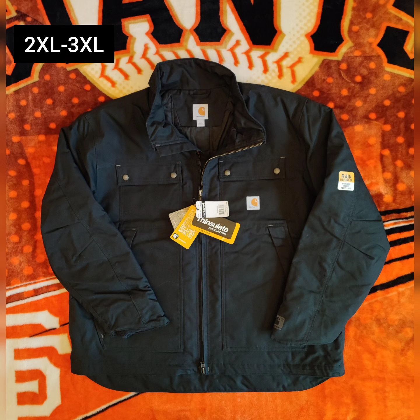 image of Carhartt Jefferson Quick Duck Rain Defender Jacket in Black, Men's (Size 2XL)