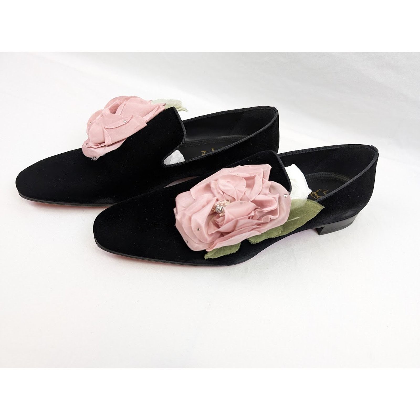 Christian Louboutin o1rshd1 Velvet Dandyflor Flat in Black/Rose Size US 11 / EU 44 - 18 Thumbnail