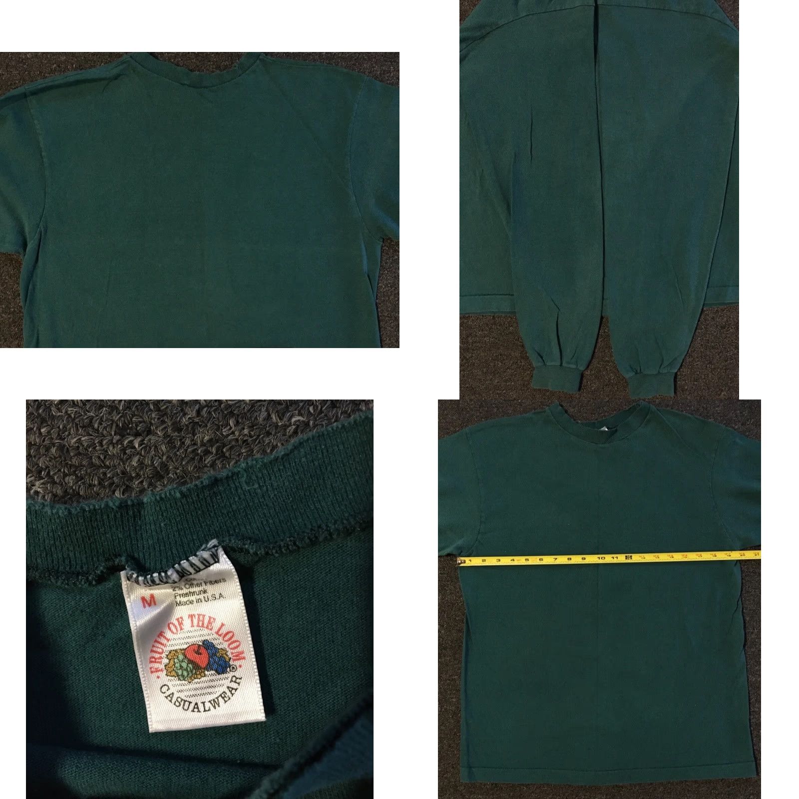 Fruit Of The Loom VINTAGE FOTL Shirt 90s Green S USA Distressed Single Stitch Men's T-Shirt Rock Punk Grunge Surf Skate Casual Size US S / EU 44-46 / 1 - 8 Thumbnail