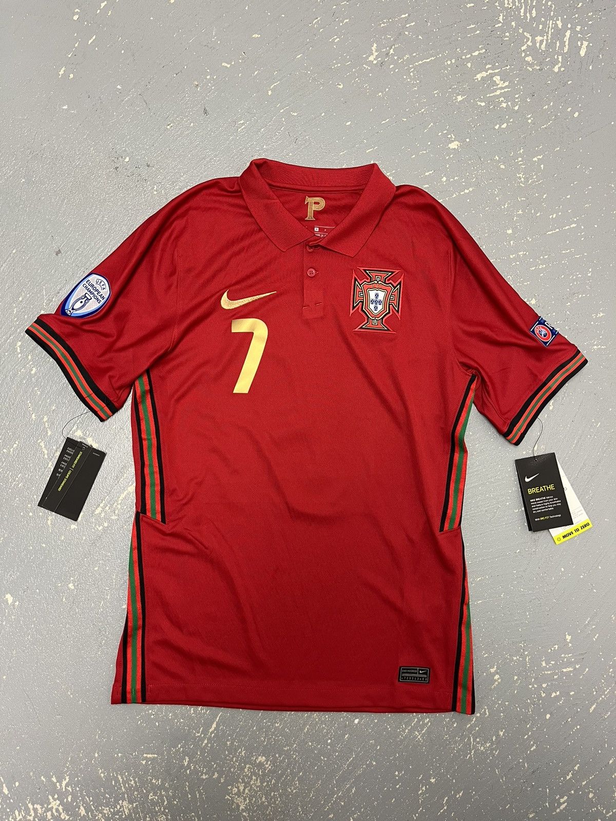 image of Nike x Soccer Jersey Portugal Ronaldo 2020/21 Euro Cup Kit in Red, Men's (Size Small)