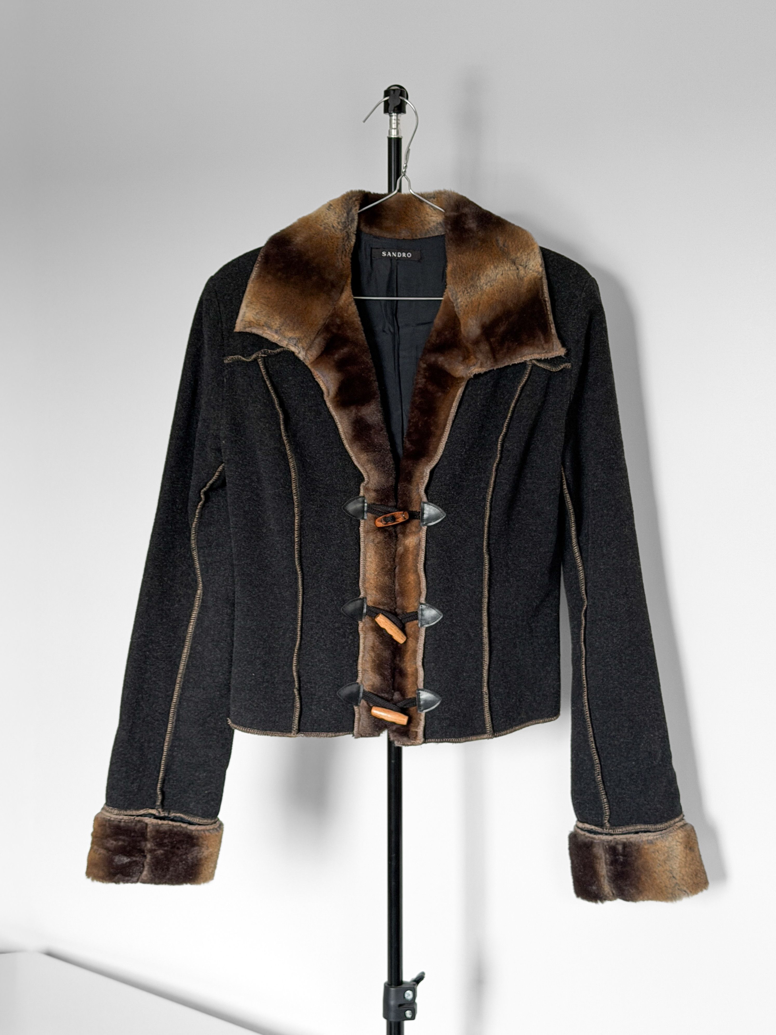 Sandro Sandro Paris Knit Jacket Faux Fur Trim Toggle Cardigan Size S / US 4 / IT 40 - 1 Thumbnail