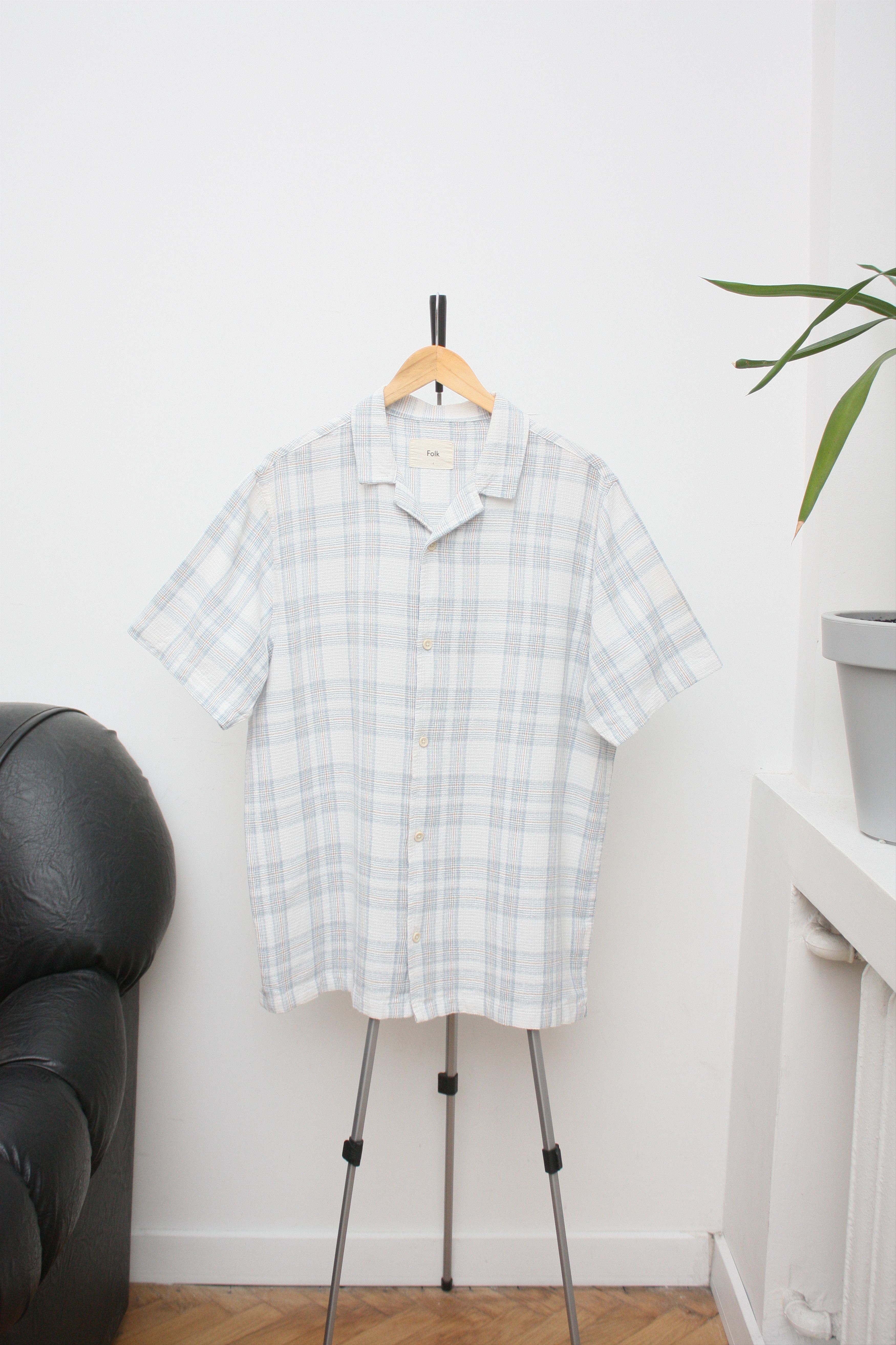 Folk Folk Linen White Blue Checkered Short Sleeve Shirt Size US L / EU 52-54 / 3 - 2 Thumbnail