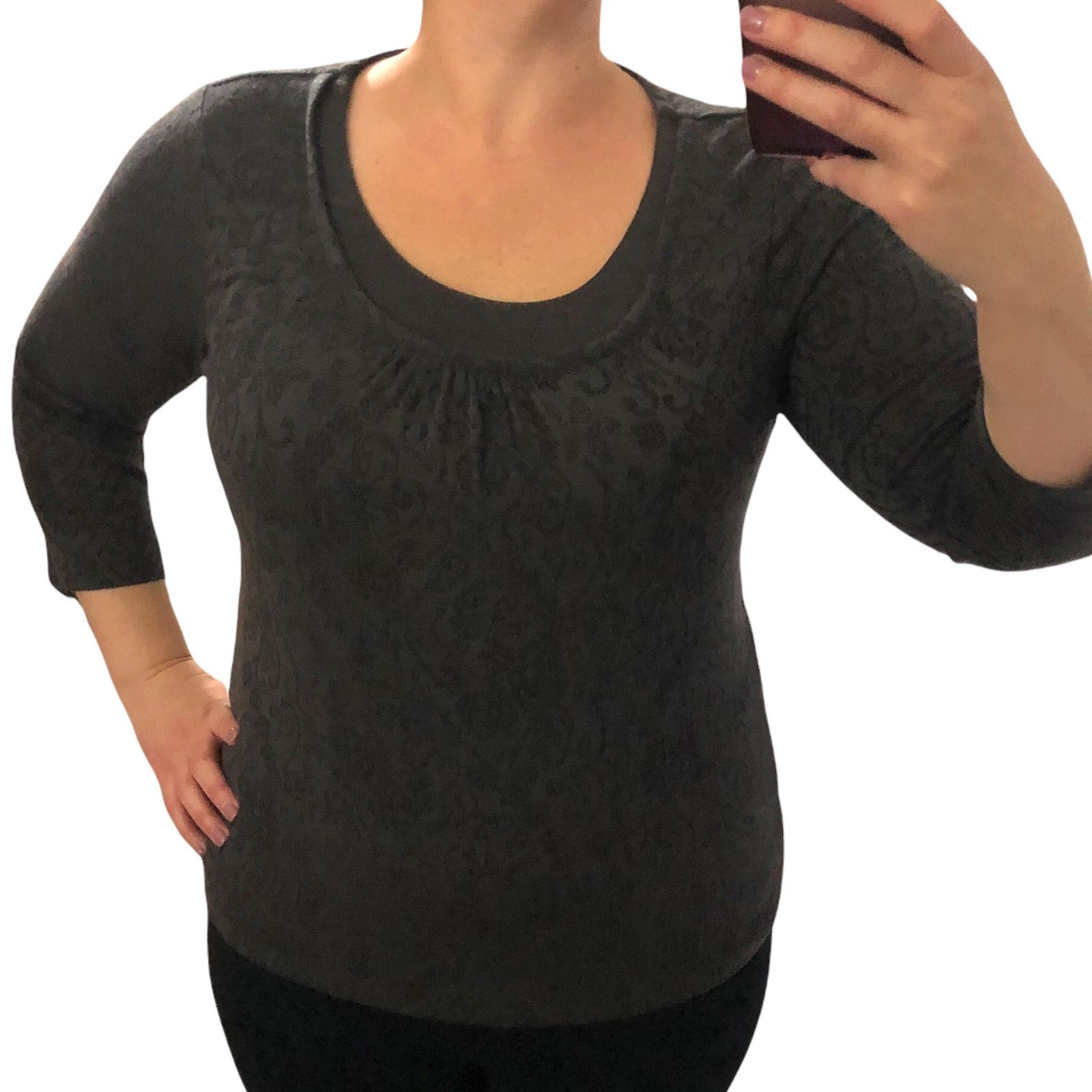 Coldwater Creek Floral Patterned Medium Weight 3/4 Sleeve Knit Top Size M / US 6-8 / IT 42-44 - 2 Thumbnail