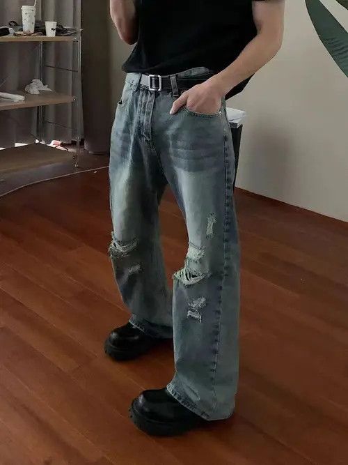 Japanese Brand Hip-hop high street washed and ripped micro flare jeans Size US 32 / EU 48 - 6 Thumbnail