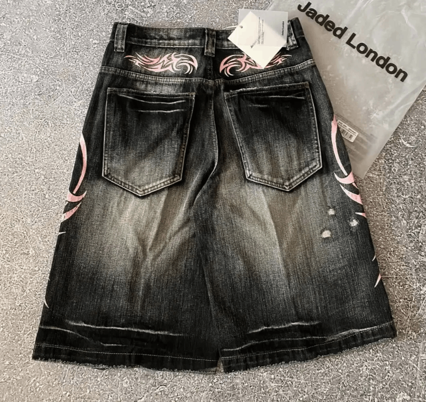 Japanese Brand Gothic Vintage Dark Style Printed Pattern Denim Shorts Size US 32 / EU 48 - 2 Thumbnail
