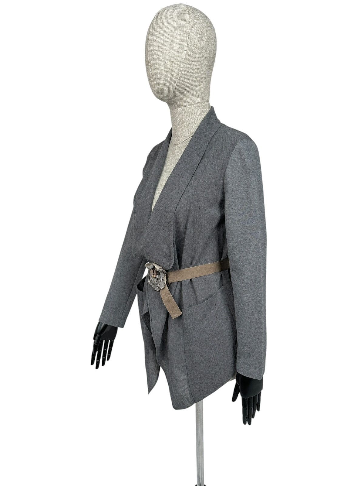 Brunello Cucinelli BRUNELLO CUCINELLI Draped Gray Wool Jacket Flower Belt Sz 40 Size S / US 4 / IT 40 - 3 Thumbnail