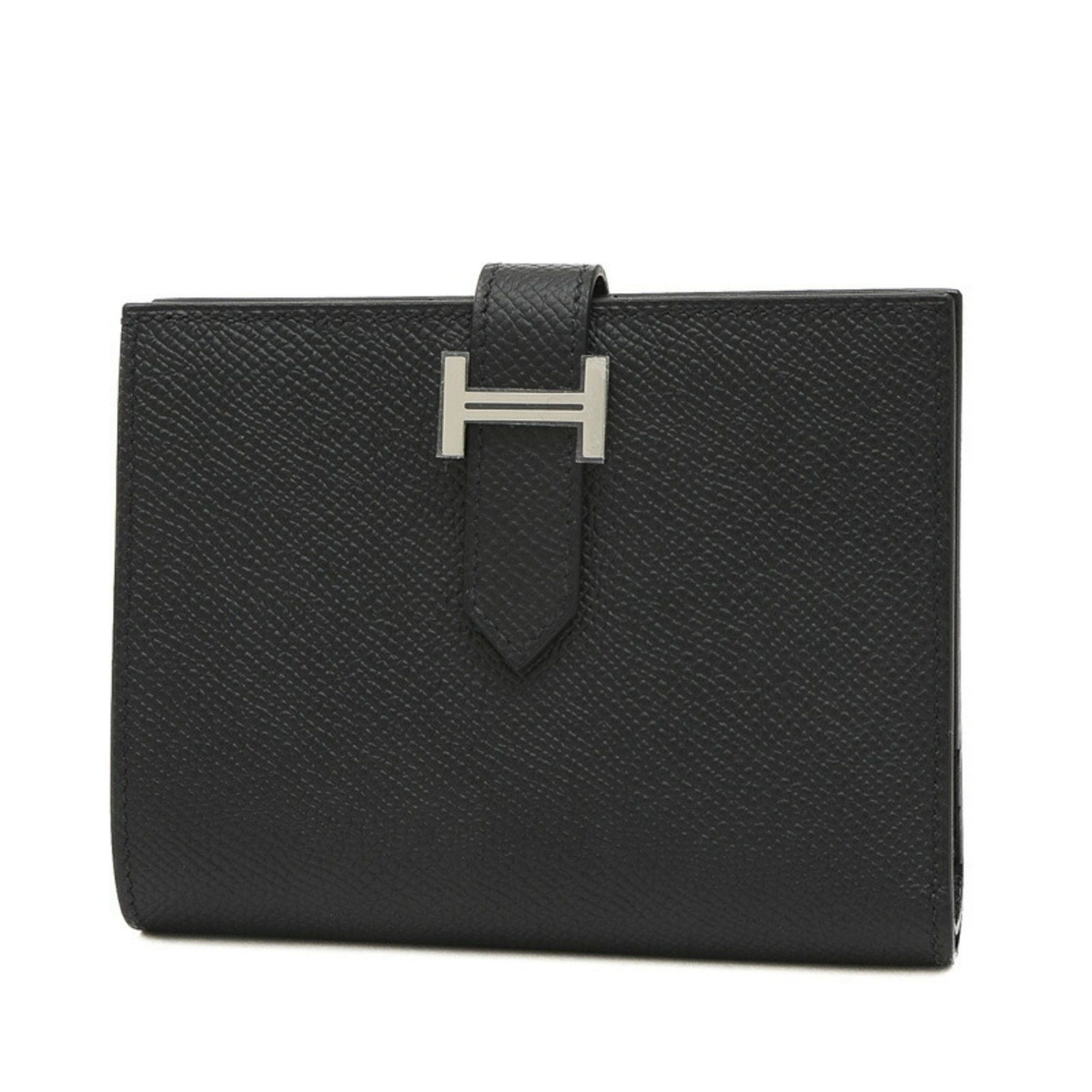 image of Hermes Bearn Compact Bifold Wallet Epson Black B Engraved, Women's
