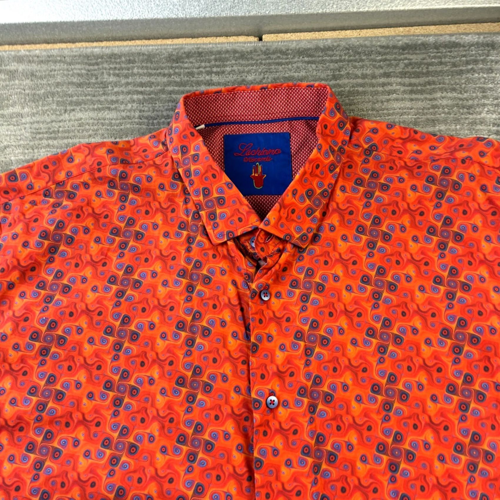 Luchiano Visconti Luchiano Visconti Shirt Mens 3XL XXXL Orange Flip Sleeve All Over Print Short Sleeve Button-Up Geometric Hawaiian Casual Business Travel Cotton Blue Size US XXL / EU 58 / 5 - 3 Thumbnail