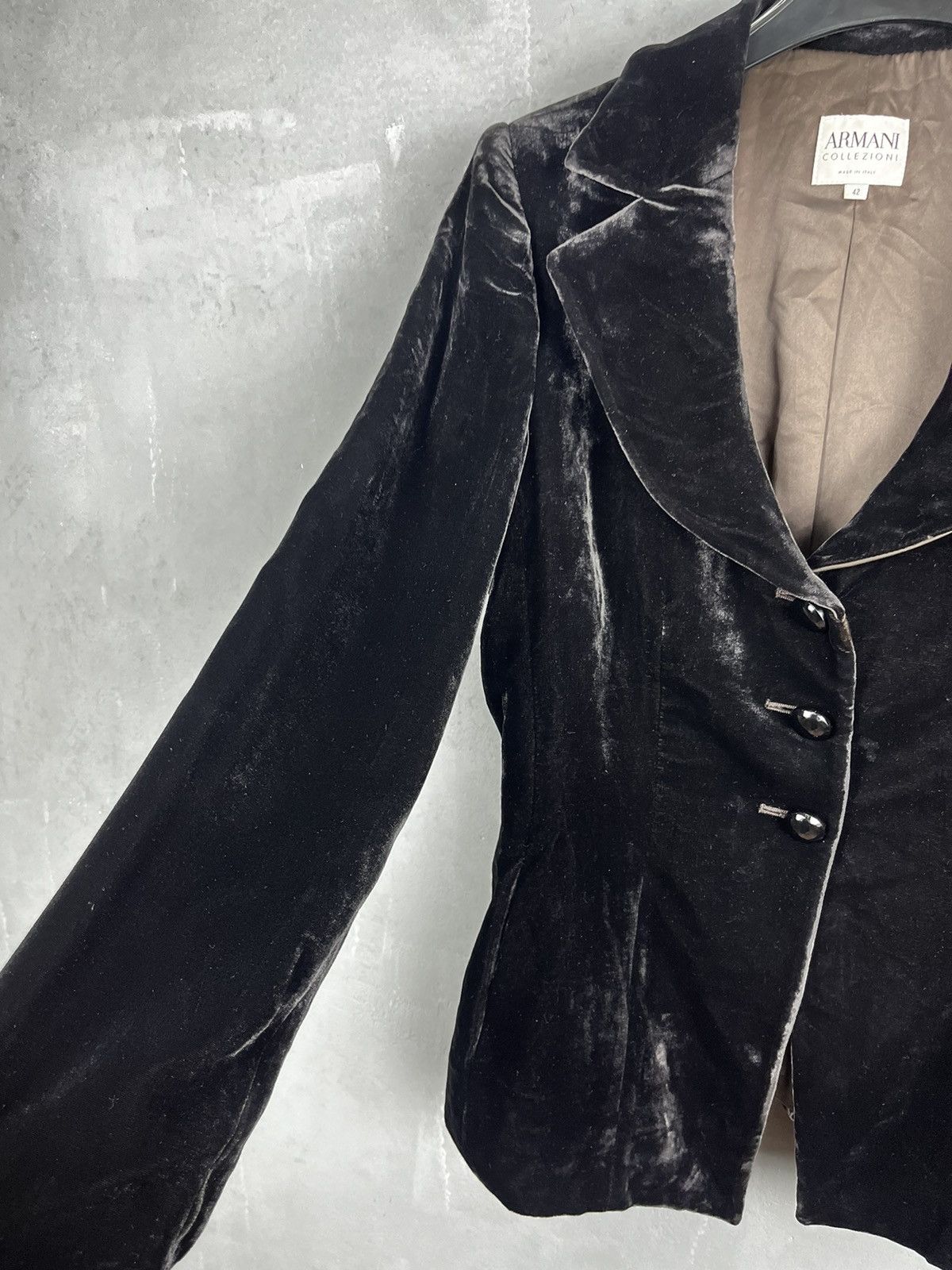 Armani Collezioni × Giorgio Armani Vintage 90s Armani Jeans Velour Striped Black Women's Blazer Size M / US 6-8 / IT 42-44 - 5 Thumbnail