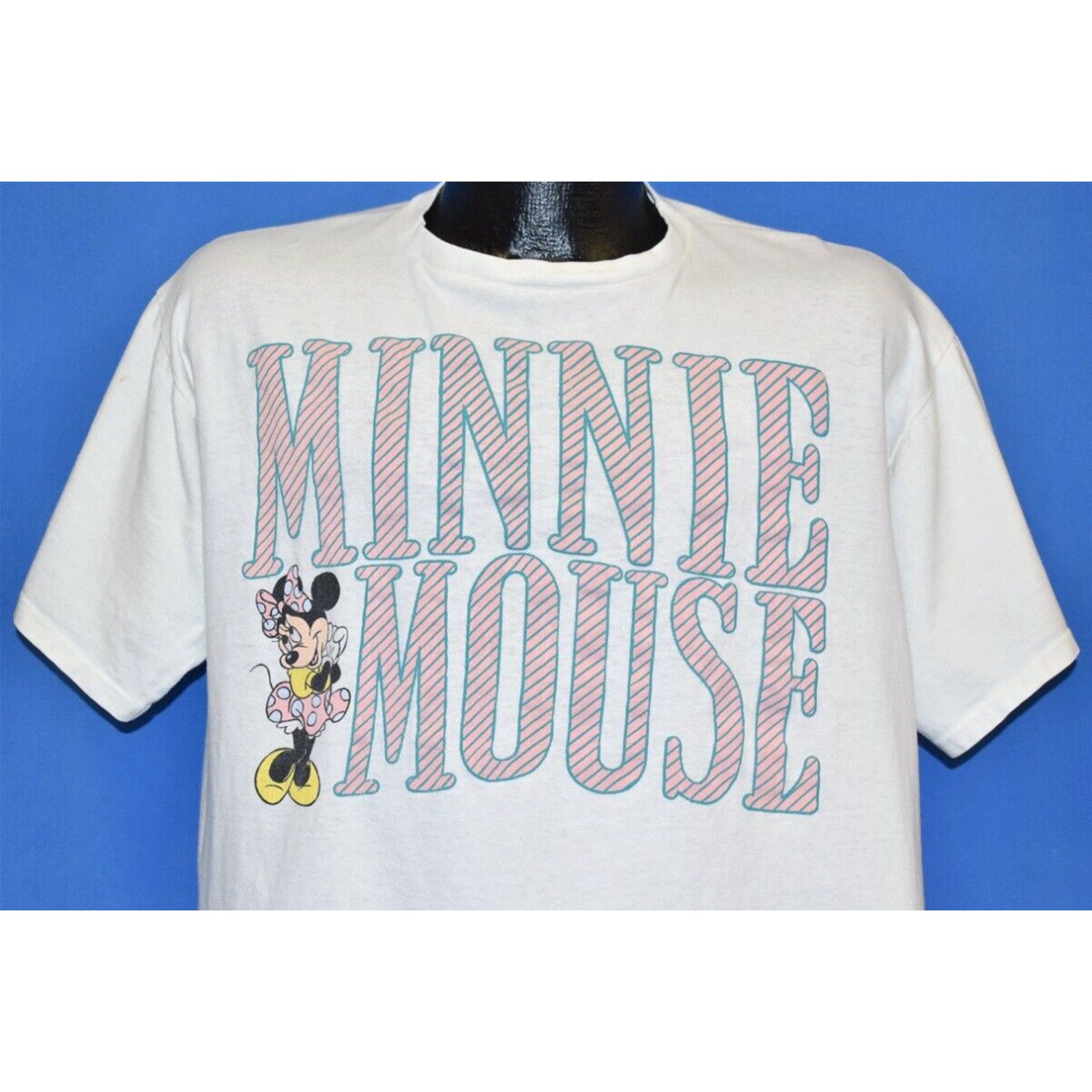 image of Vintage 80's Minnie Mouse Walt Disney Cartoon Cute White Cotton T-Shirt Large L, Men's