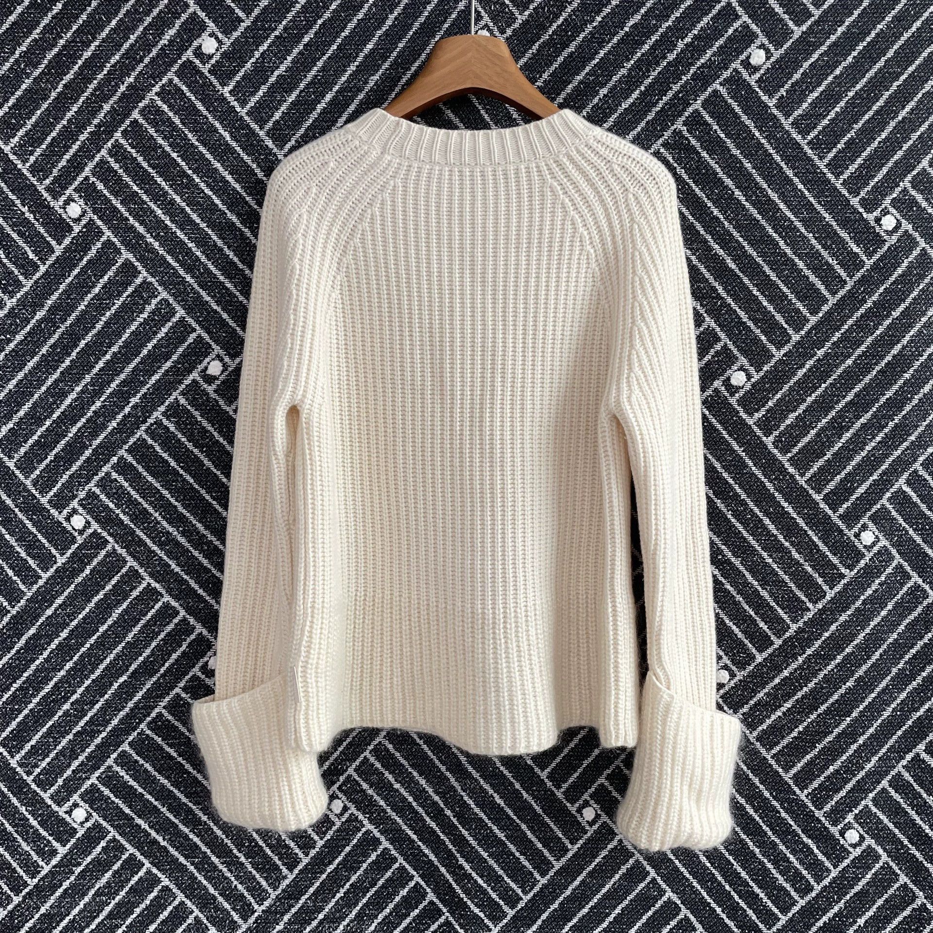 Moncler Moncler Women's Ribbed Cuffed Knit Sweater Ivory S Size S / US 4 / IT 40 - 2 Thumbnail