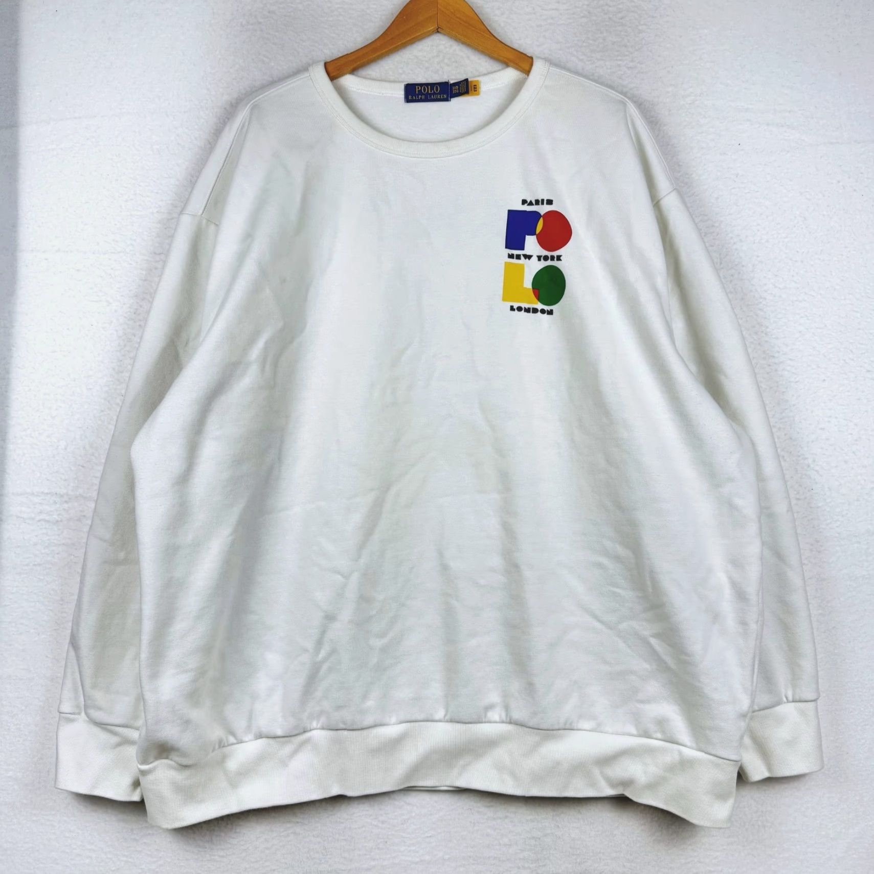 Polo Ralph Lauren Polo Ralph Lauren Sweatshirt Big 3X White Paris New York London Spellout Crew Neck Knit Pullover Men Big & Tall Size US XXL / EU 58 / 5 - 2 Thumbnail