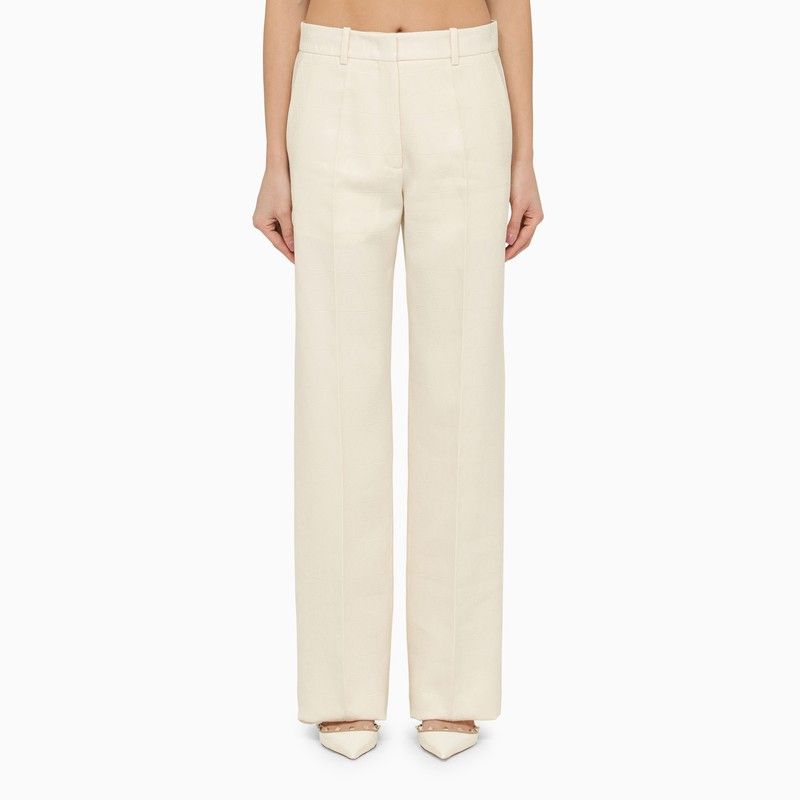 image of Valentino Ivory Straight Trousers In Wool And Silk in White, Women's (Size 28)