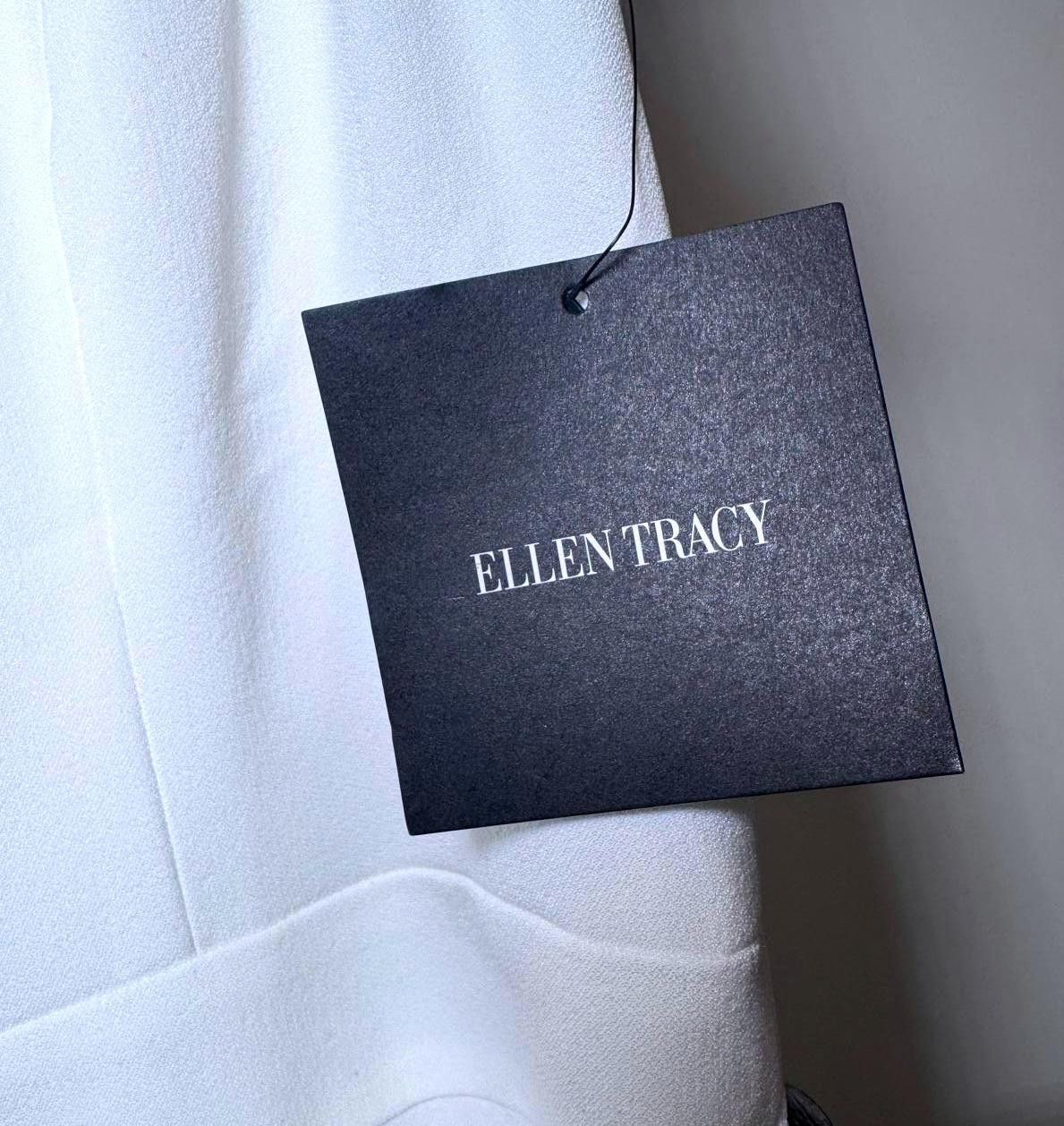 Designer Elegant Ellen Tracy White Dress with Belt Size L / US 10 / IT 46 - 4 Thumbnail