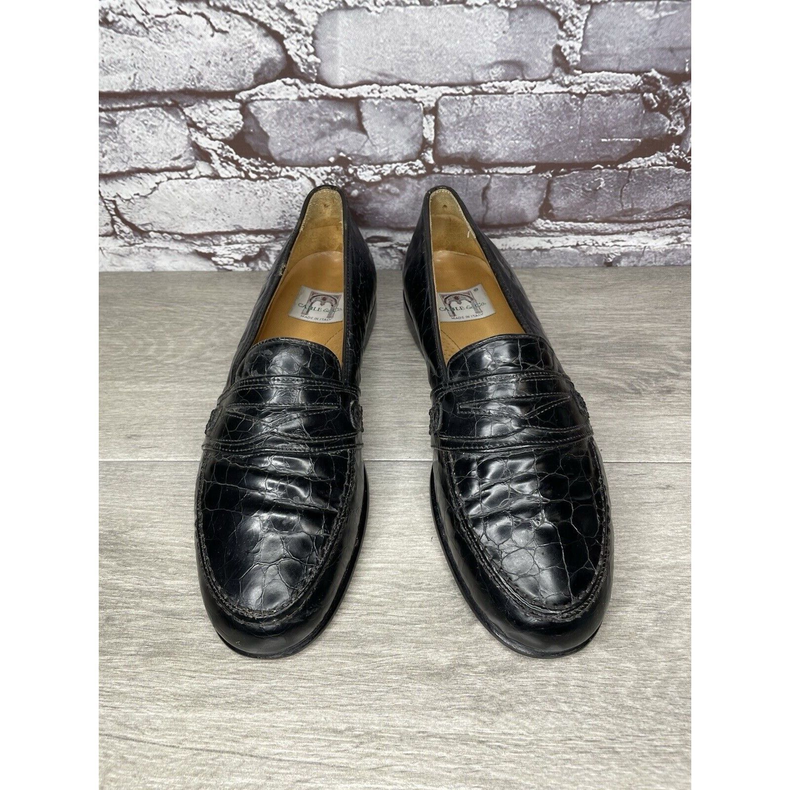 Other Cable & Co. Black Leather Croc Penny Loafers Dress Shoes Men Size US 9.5 / EU 42-43 - 17 Thumbnail