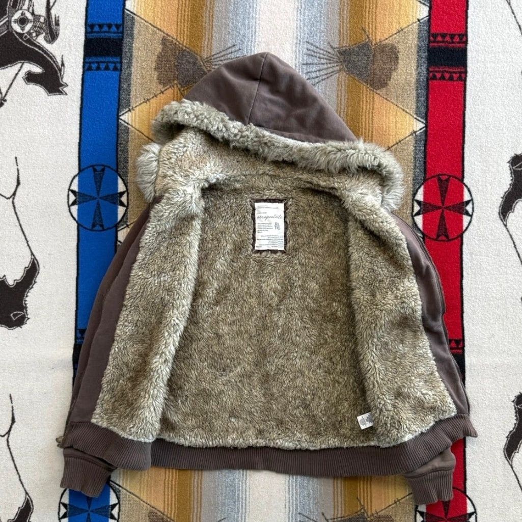 Aeropostale VINTAGE Aeropostale Hoodie Full Zip Women XL Brown Y2K Grunge Skate Cyber Faux Fur Lined Long Sleeve Regular Fit Sweatshirt Size XL / US 12-14 / IT 48-50 - 2 Thumbnail