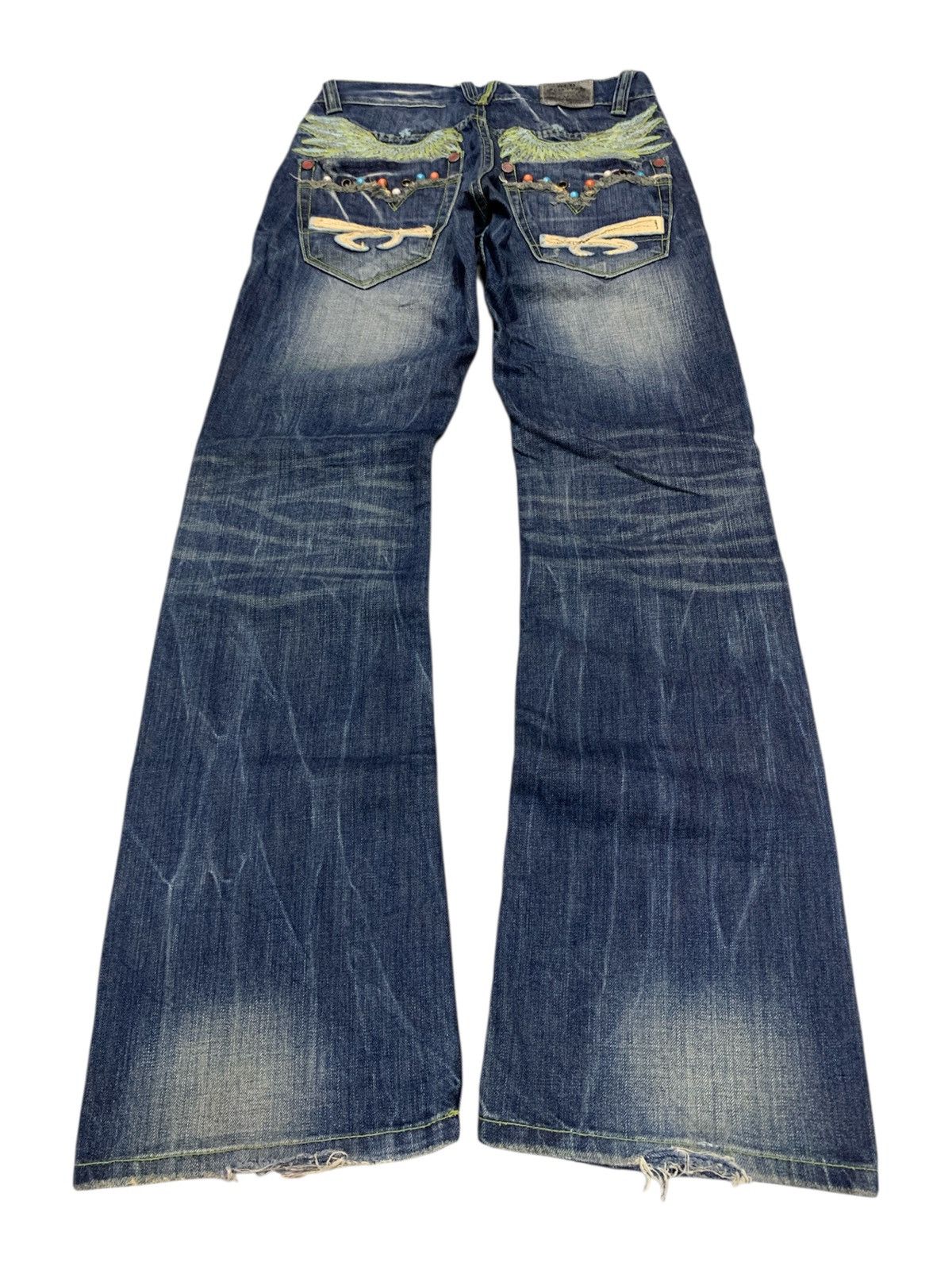 If Six Was Nine Y2K Red Pepper Denim Japan Wings Flared Jeans Size US 28 / EU 44 - 1 Thumbnail