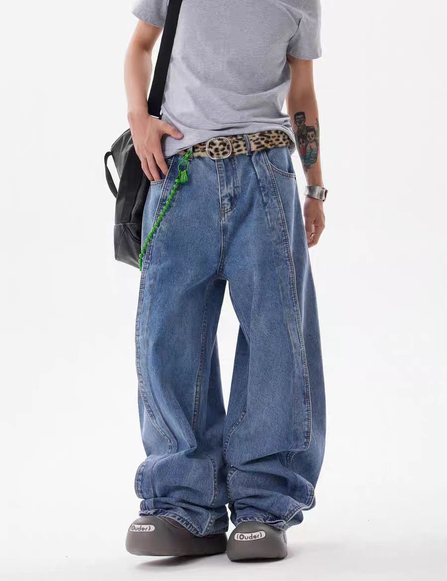 Vintage cut patchwork silhouette scimitar baggy jeans