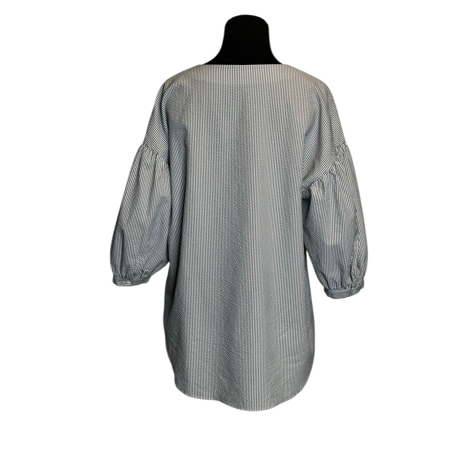 MOUSSY Moussy gray white striped 3/4 sleeves blouse size Free Size Size ONE SIZE - 2 Thumbnail