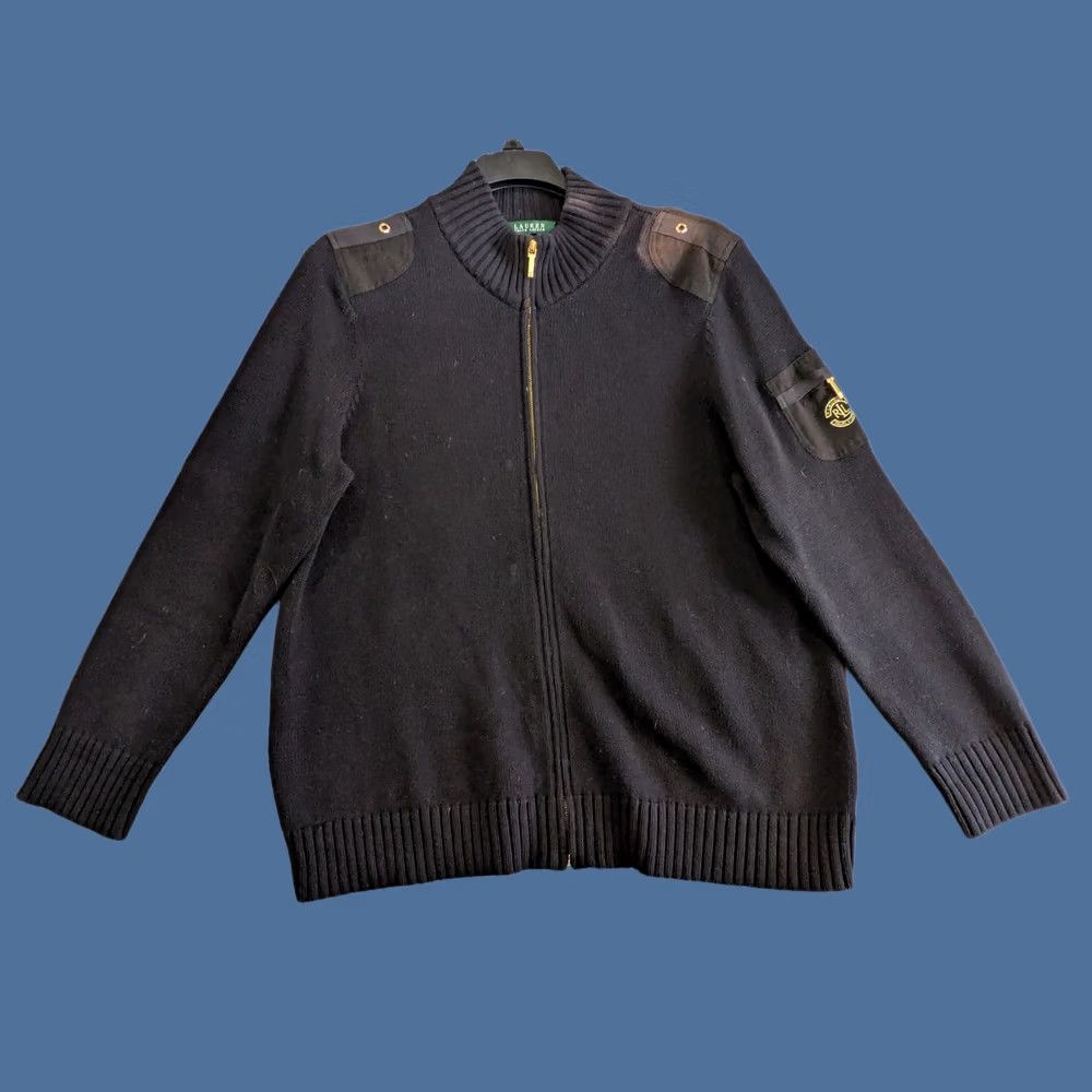 Ralph Lauren VINTAGE Lauren Ralph Lauren Sweater Women 2X Full Zip Shoulder Patched Chunky Knit Black Size XXL / US 16-18 / IT 52-54 - 1 Thumbnail