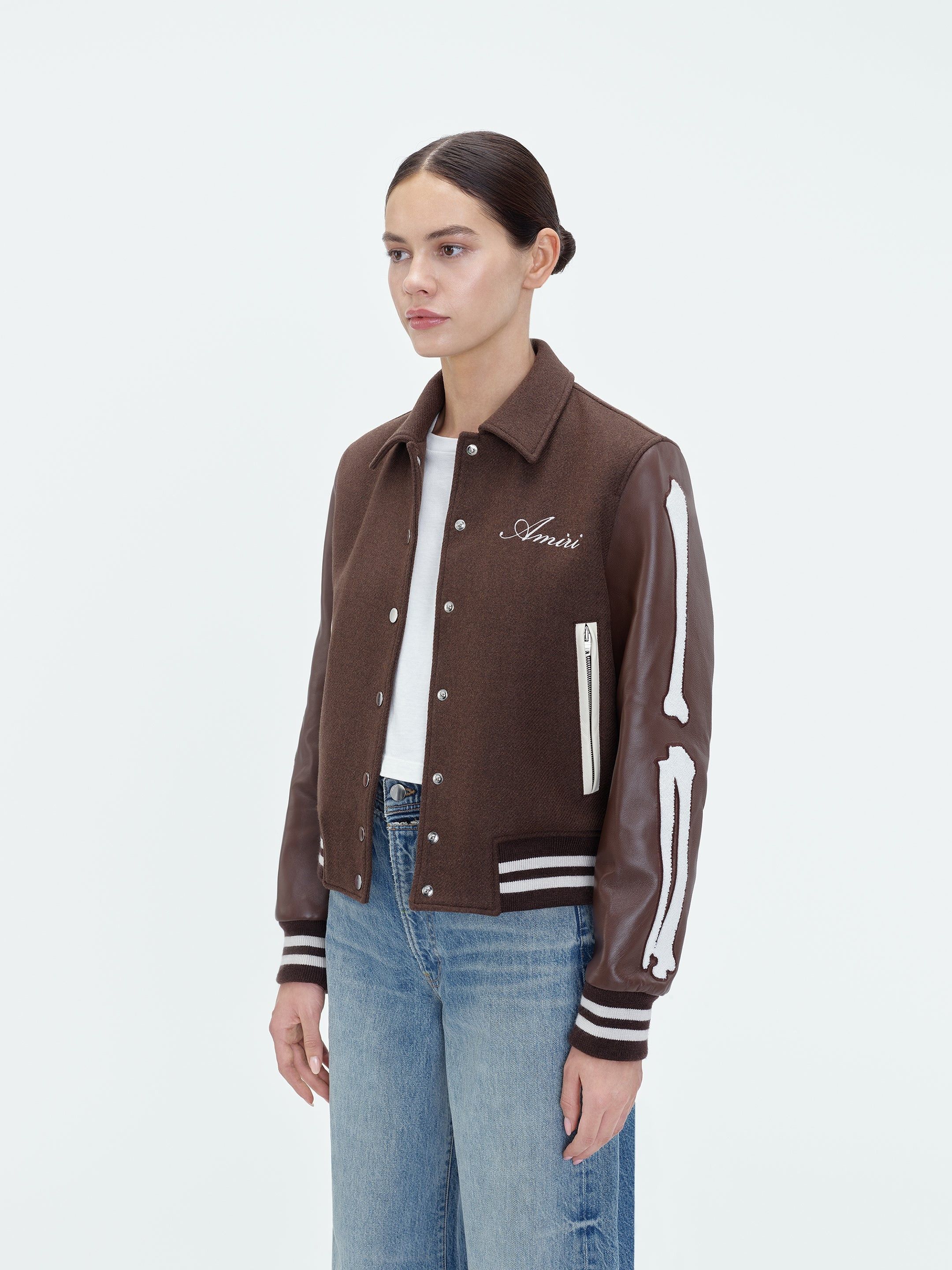 Amiri oc11z0325 Bones Bomber Jacket in Brown/White Size XL / US 12-14 / IT 48-50 - 4 Thumbnail