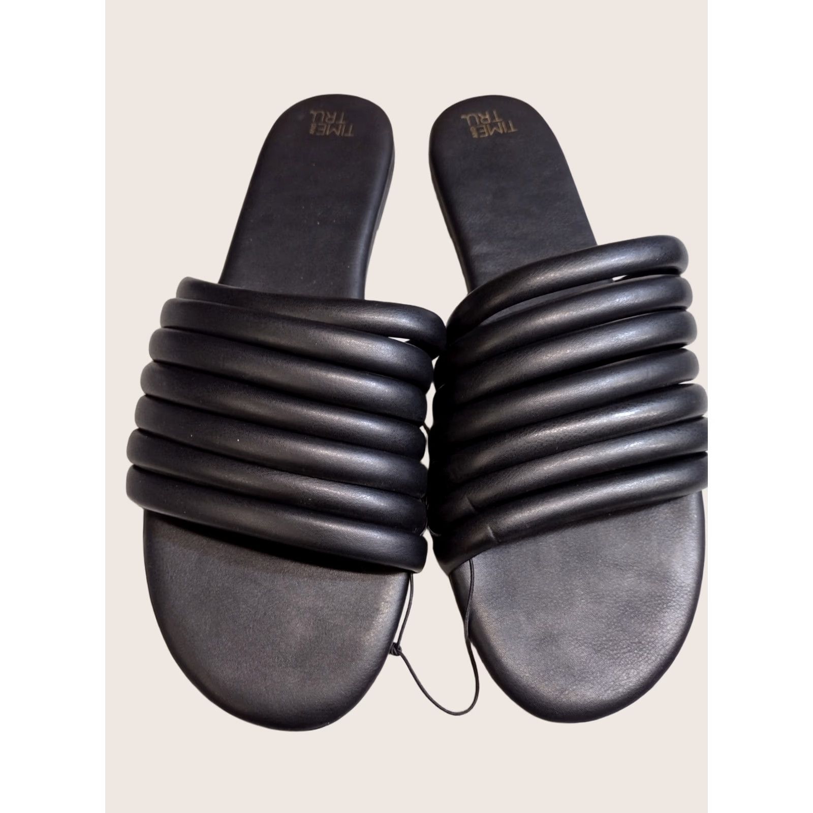 Vintage Time And Tru Women's Black Multi-Band Slide Flat Sandals Memory Foam Size 9 Size US 9 / IT 39 - 1 Thumbnail