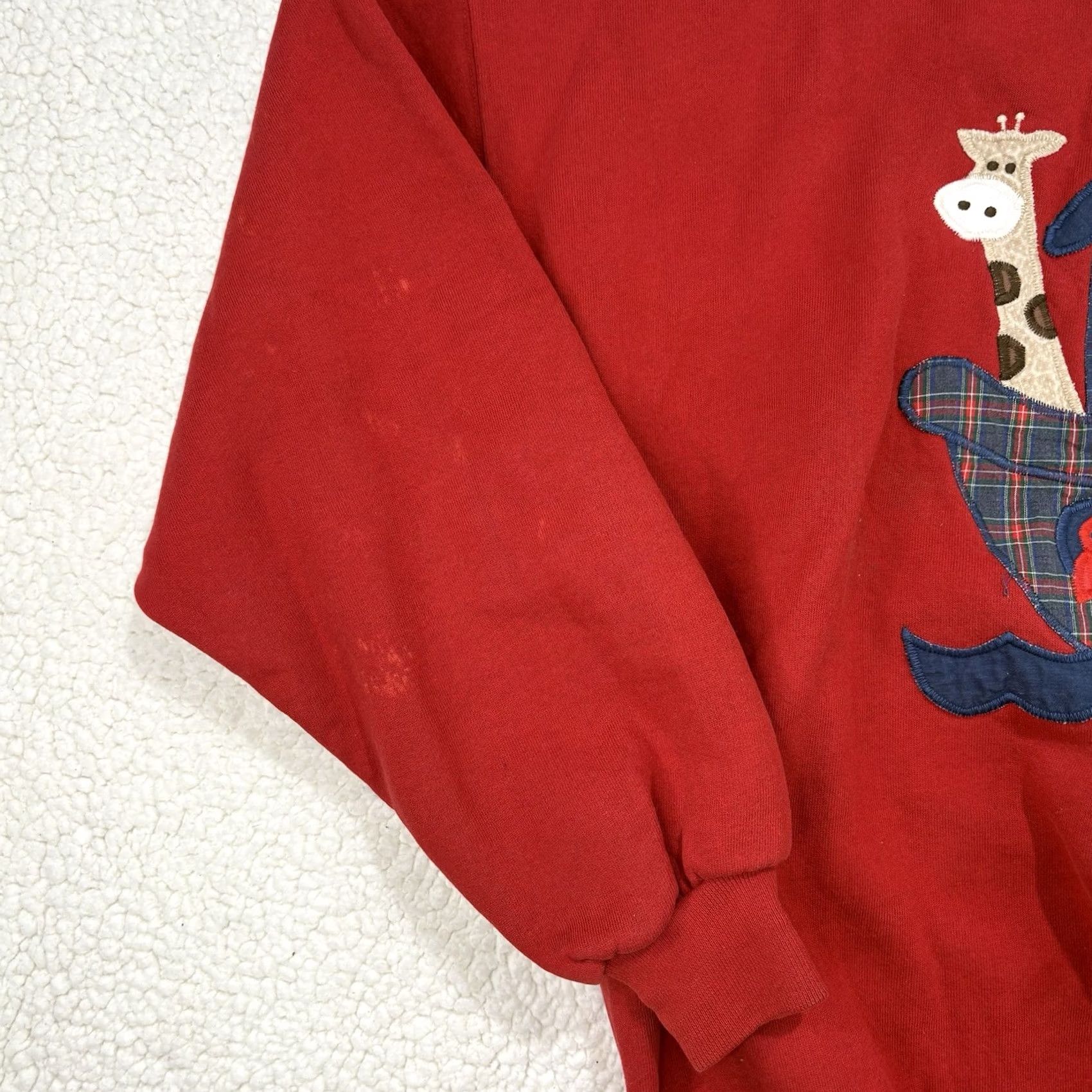 Jerzees VINTAGE Jerzees Sweatshirt 2XL Noahs Ark Embroidered Red Unisex Adults Crew Neck Heavyweight Graphic Print USA 90s 80s Bible Jesus God PullOver冬 Size US XXL / EU 58 / 5 - 4 Thumbnail