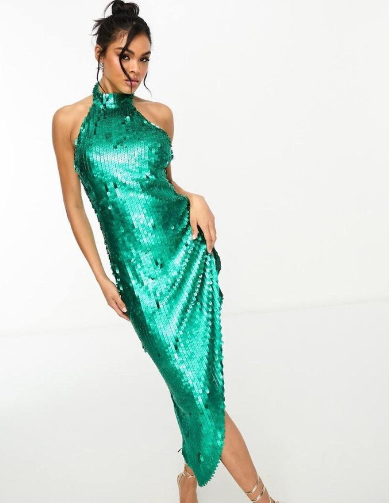 Asos Starlet High Neck Dress Emerald Green UK 10/M New RPR £135 Size M / US 6-8 / IT 42-44 - 3 Thumbnail