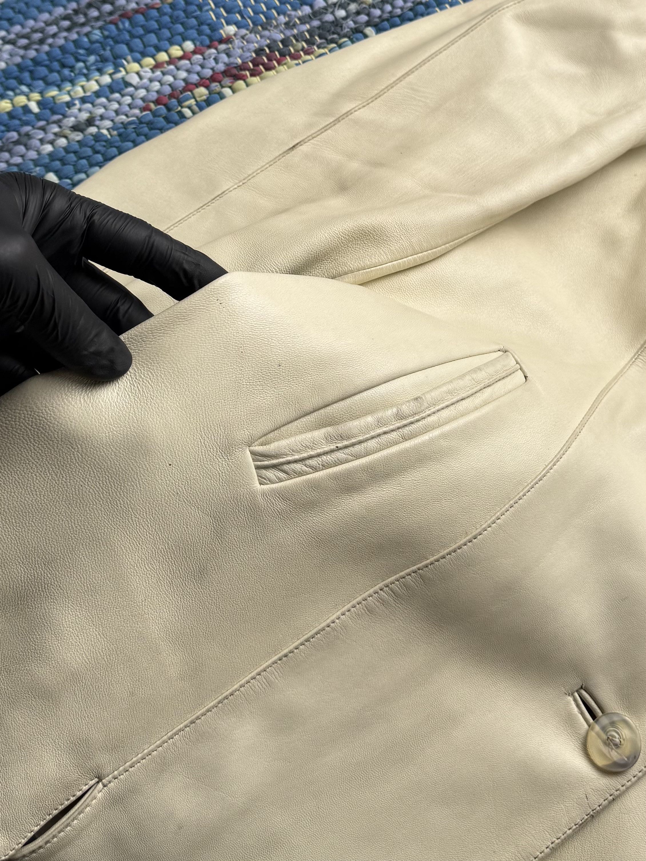 Vintage Vintage Genuine Cream Leather Jacket Tailored Smart Blazer Size L / US 10 / IT 46 - 4 Thumbnail