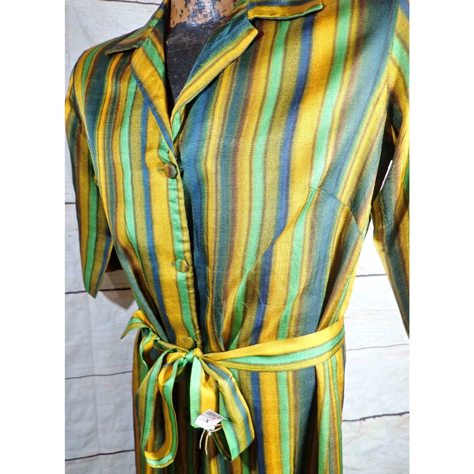 Vintage Vintage Peggy Lou California 50s 60s Dress Womens Midi Belted A-Line Retro Green Gold Brown Teal Mid Century Size M / US 6-8 / IT 42-44 - 4 Thumbnail