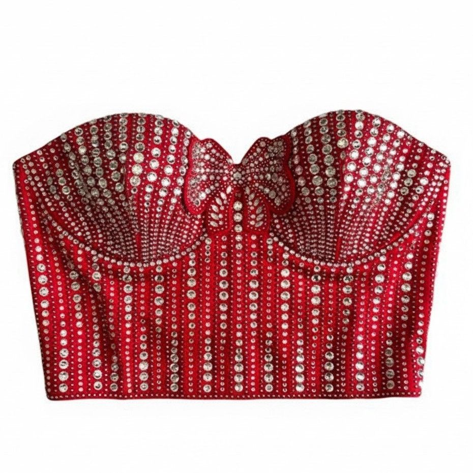 Victoria's Secret Victoria's Secret Red Satin Embellished Long Line Bra Top, S Size ONE SIZE - 4 Thumbnail