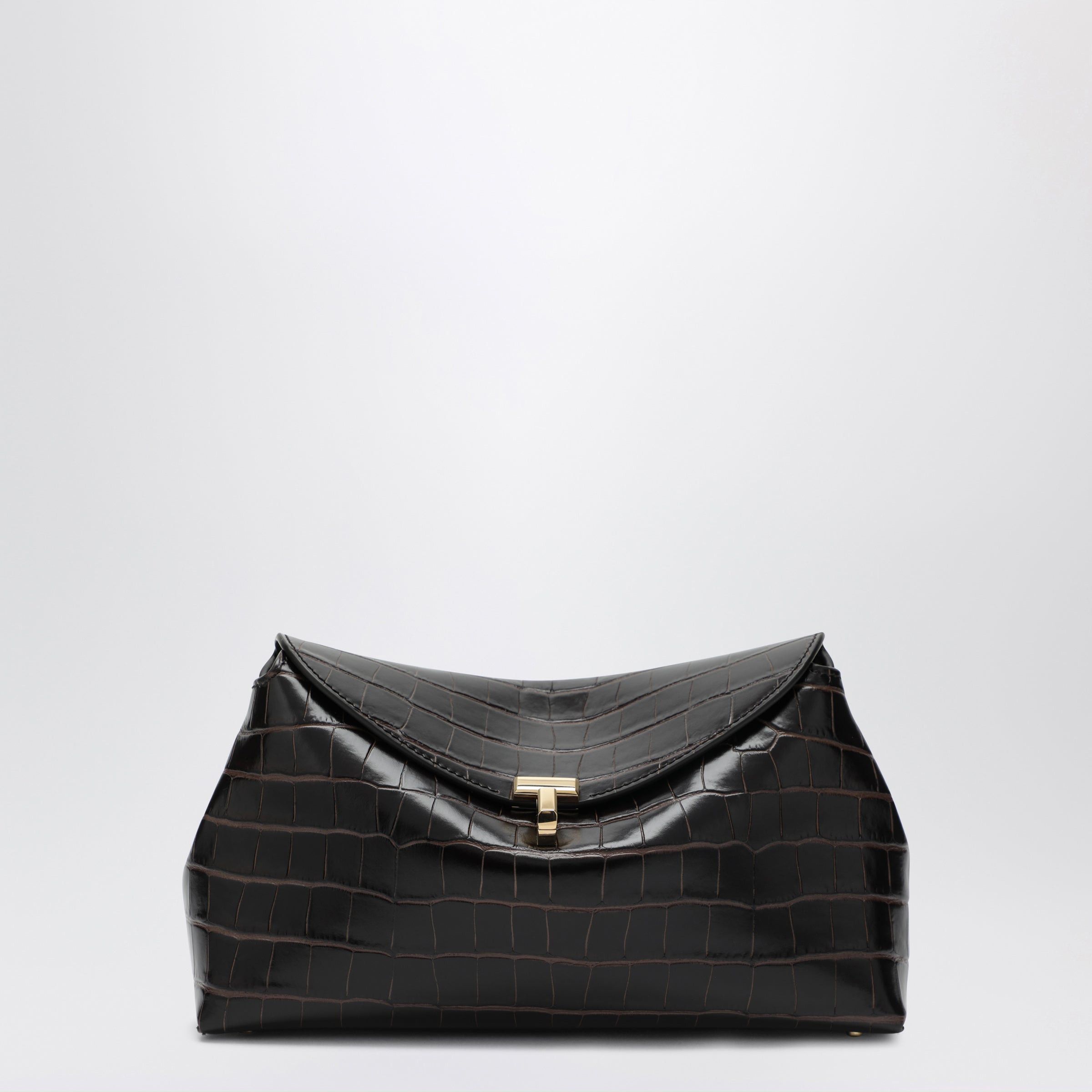 Toteme Toteme Brown T-Lock Clutch In Crocodile-Embossed Leather Size ONE SIZE - 1 Thumbnail