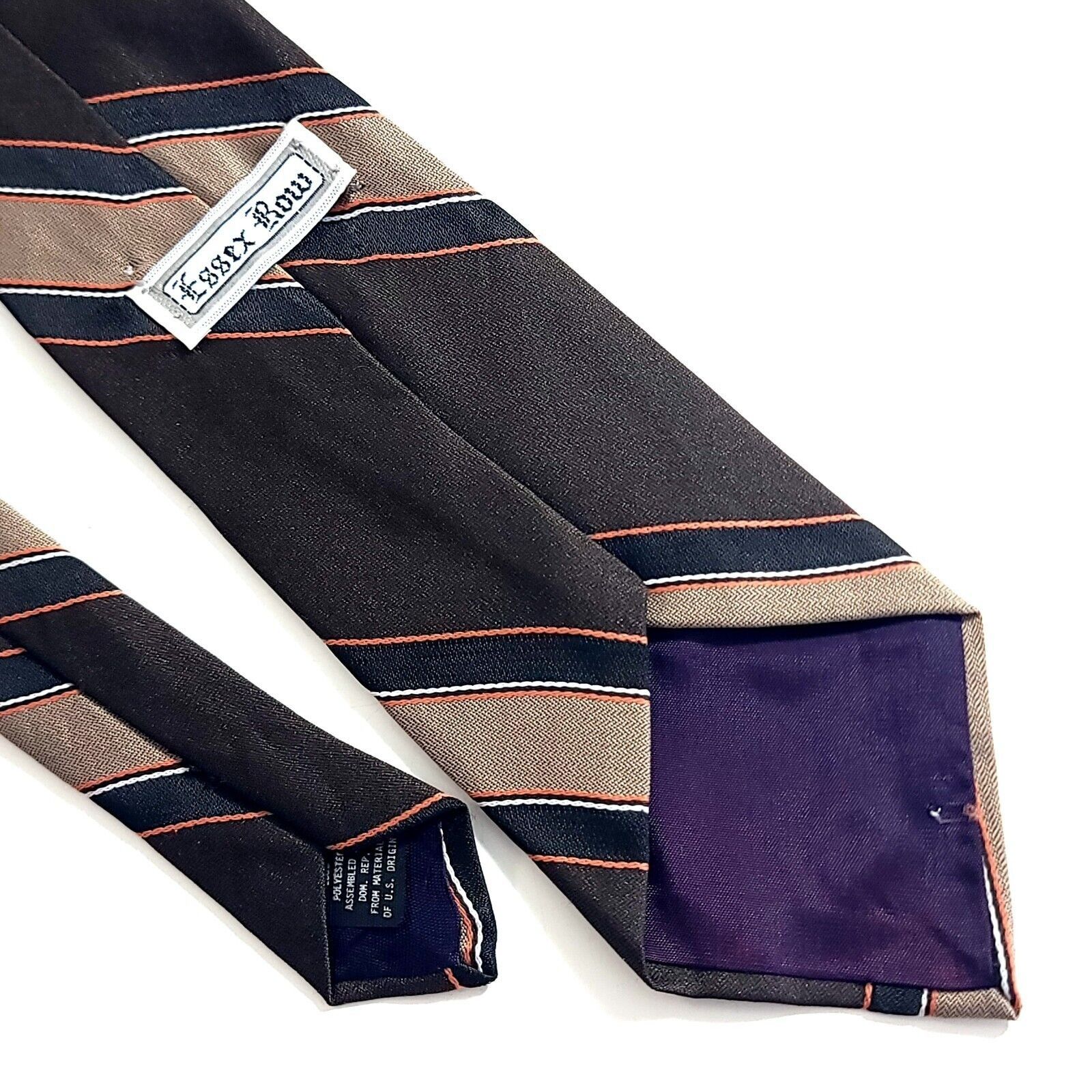 Vintage Essex Row Brown Tan Orange Striped Short Tie Size ONE SIZE - 5 Thumbnail