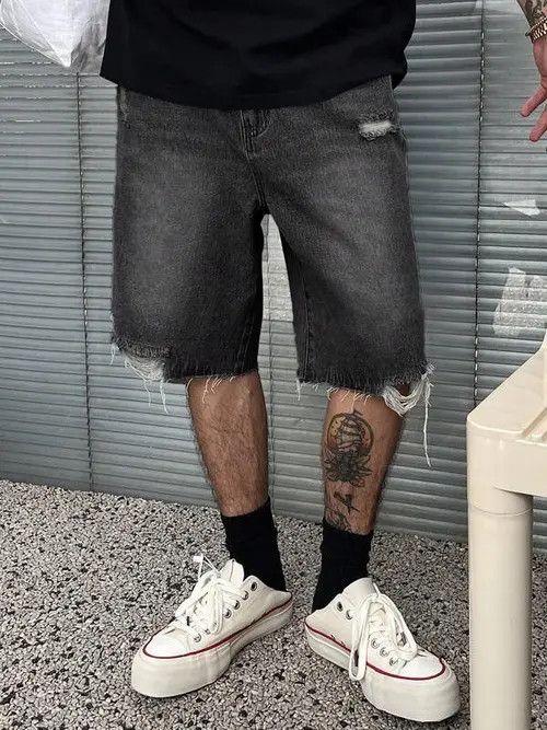 Jean Washed drip denim shorts jorts distressed Size US 33 - 3 Thumbnail