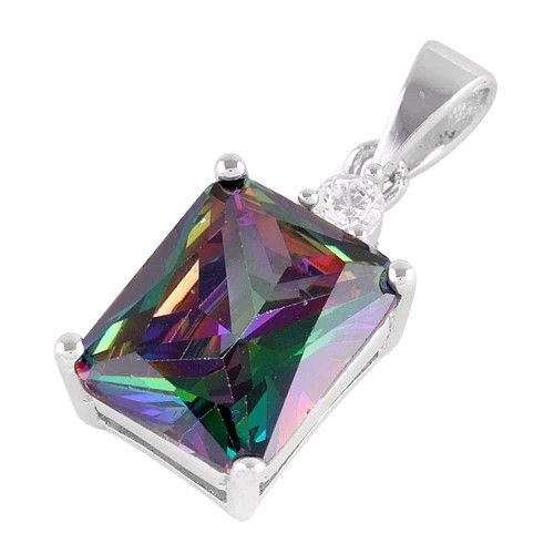 Sterling Silver Sterling Silver Rectangular Rainbow CZ Pendant Size ONE SIZE - 2 Thumbnail