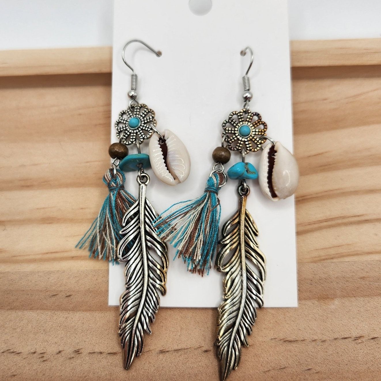 Other Boho Tassel Feather & Cowrie Shell Earrings Size ONE SIZE - 1 Thumbnail