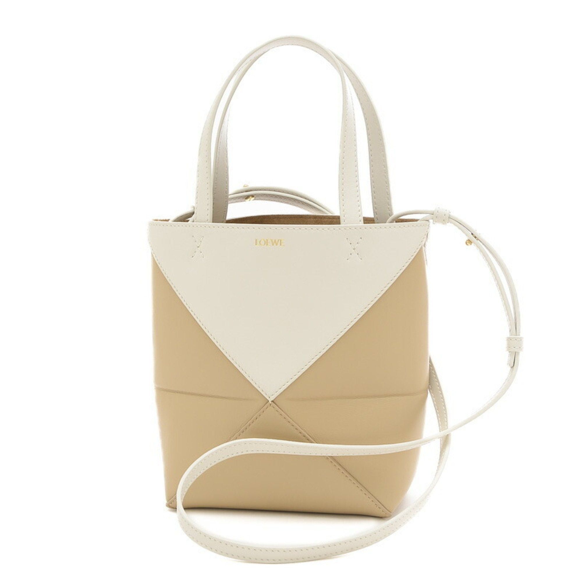 image of Loewe Puzzlefold Tote 2Way Bag Calfskin Soft White Paper Craft, Women's