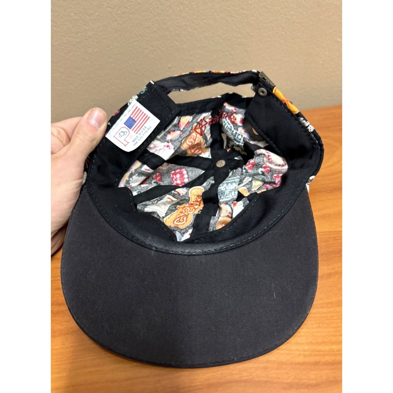 Vintage VINTAGE HaT Black Adjustable Casino AOP Strapback Hat Mens Size ONE SIZE - 4 Thumbnail